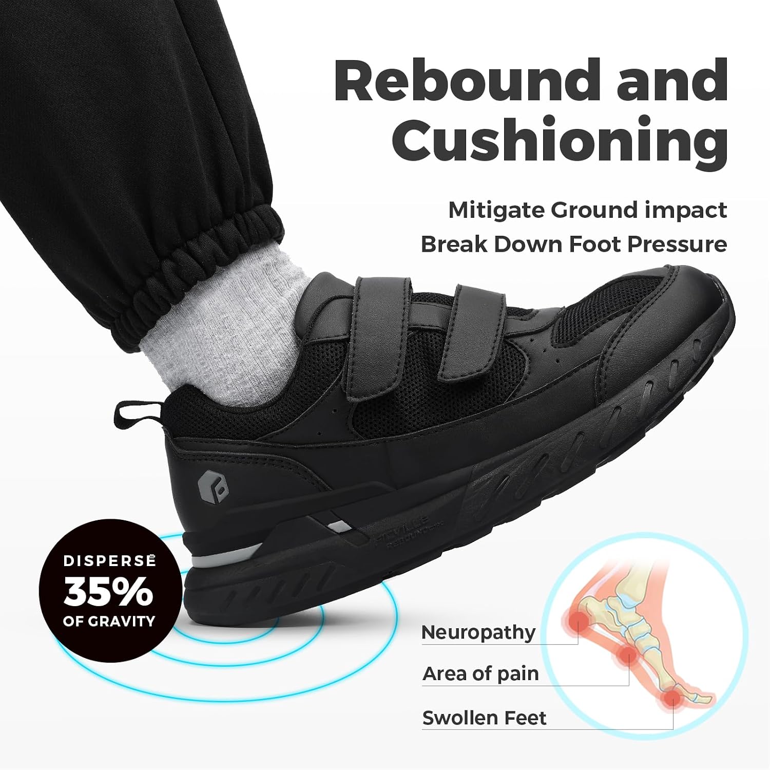 Detalle 2 de FitVille Mens Extra Wide Trainers: Lightweight, Breathable Walking Shoes for Plantar Fasciitis and Flat Feet – Rebound Core V8
