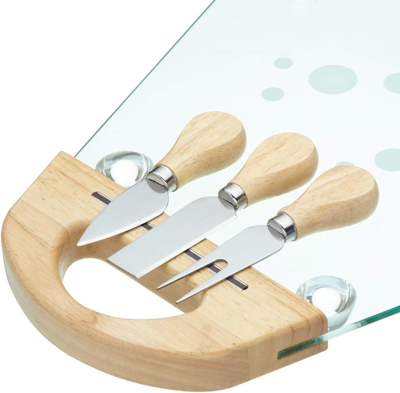 Detalle 2 de MasterClass Glas-Käsebrett und Käsemesser (4-teiliges Set) – stilvolles Käse-Servier-Set