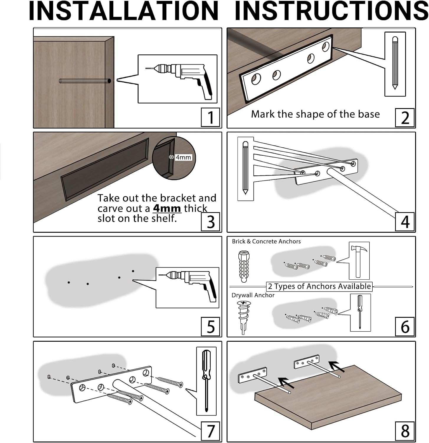 Thumbnail 6 de Sayayo Floating Shelf Bracket, Invisible Hidden Heavy Duty Shelf Support (8 pcs) EJY8006B-8P