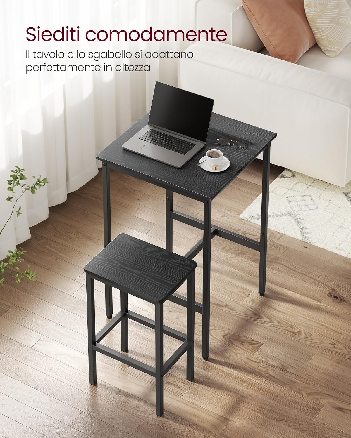 Detalle de VASAGLE tavolo da bar con sgabelli LBT017B56, set cucina 60 x 60 x 90 cm con 2 sgabelli