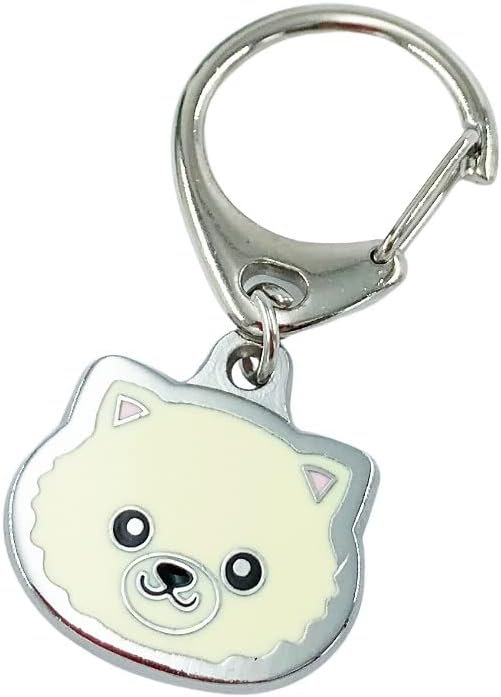 Detalle de Yellow Pomeranian dog pendant keyring – metal Dog ID tag keyfob