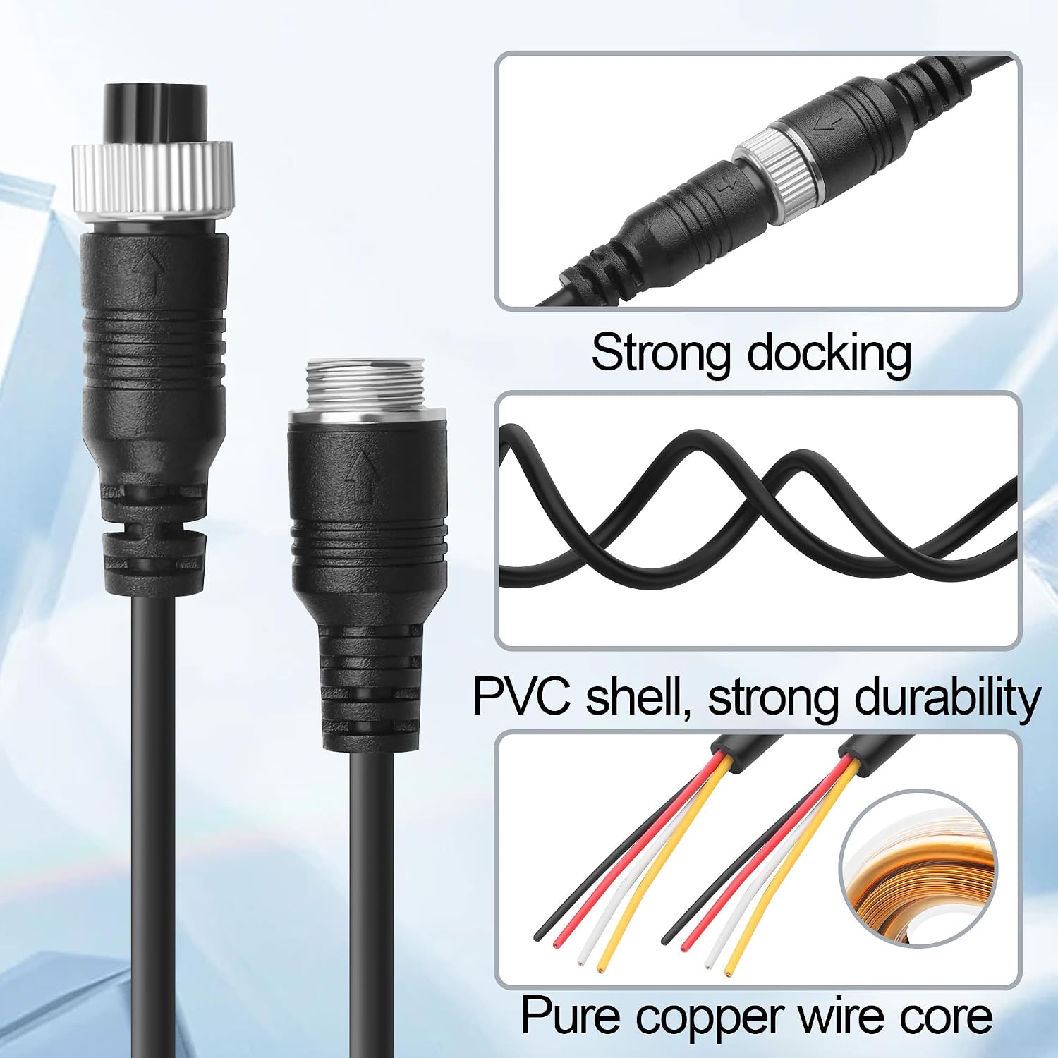 Detalle de TIENFOKOTA M12 4 Pin Aviation Extension Cable – 0.2m, 2-Pair Set for Vehicle Backup Camera and Monitor