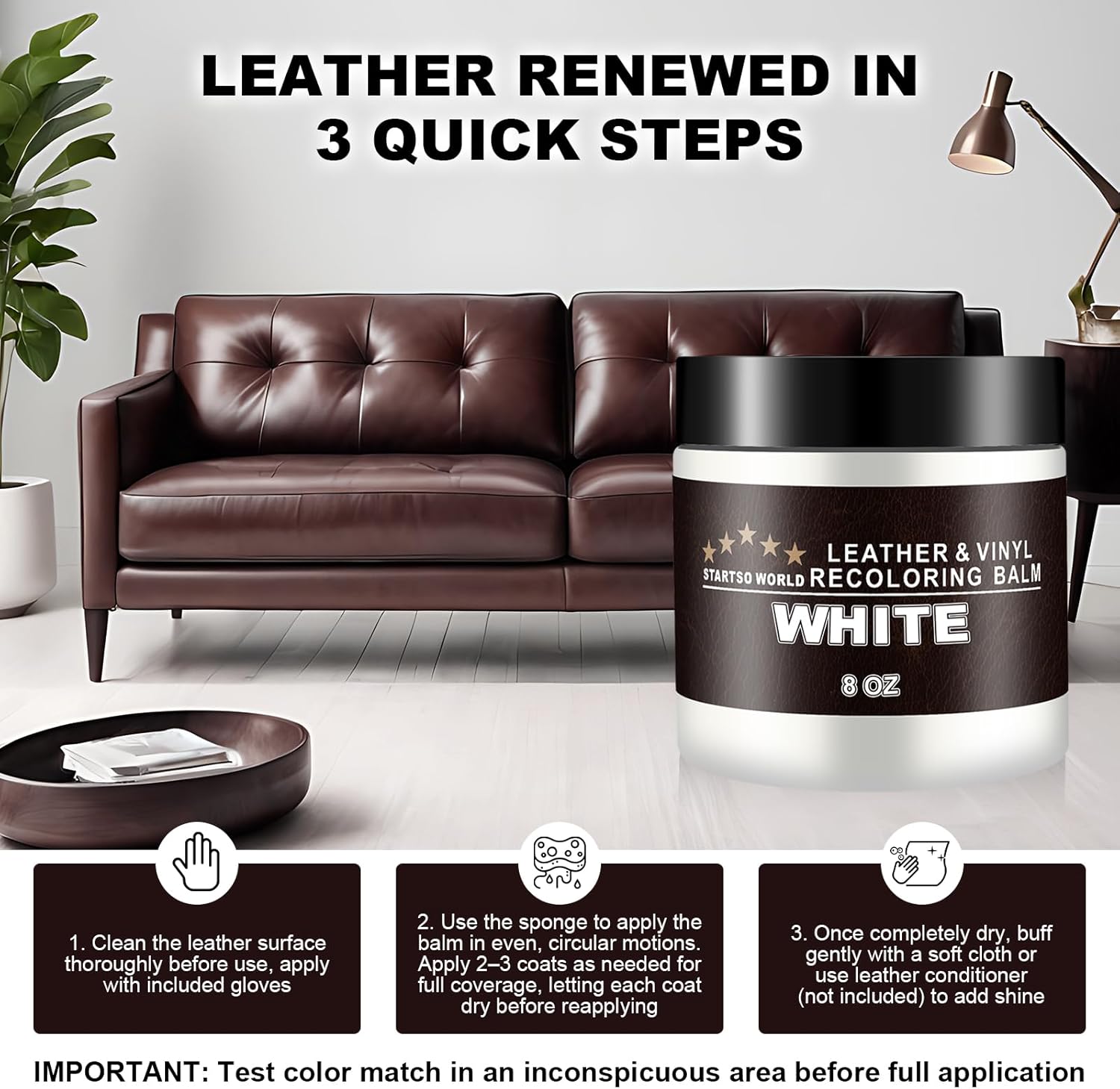 Thumbnail 5 de STARTSO WORLD Leather Recoloring Balm Repair Kit for White Leather Furniture & Car Seats