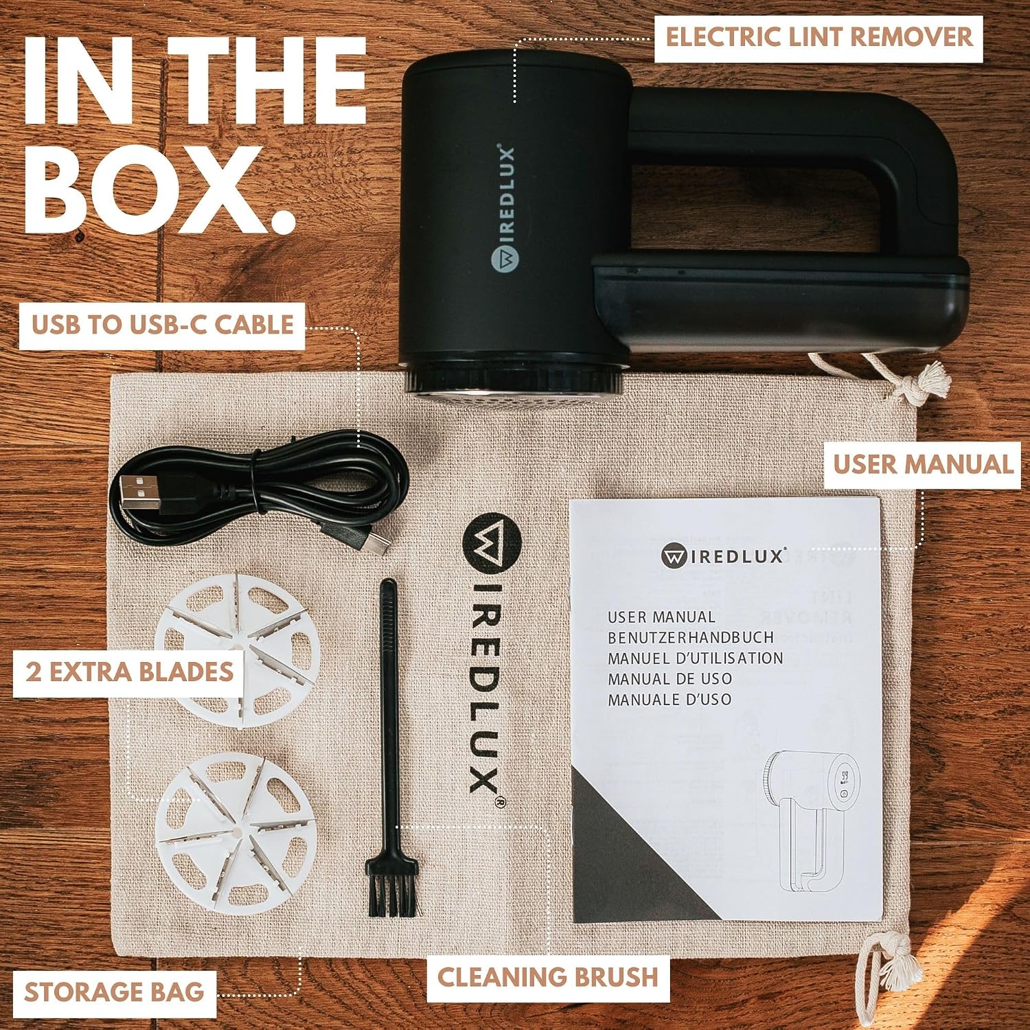Detalle 2 de Electric Lint Remover WiredLux – Rechargeable Fabric Shaver and Debobbler