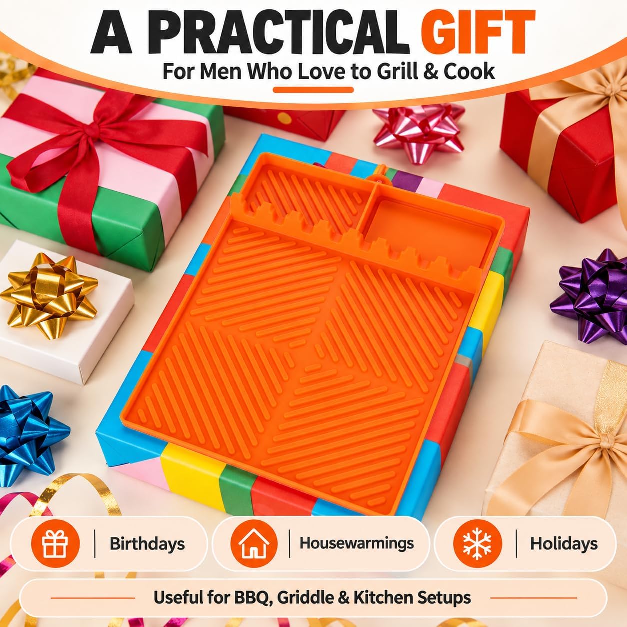 Thumbnail 5 de Find law GJD-cheng Silicone Griddle Tool Mat, Orange with Utensil Slots