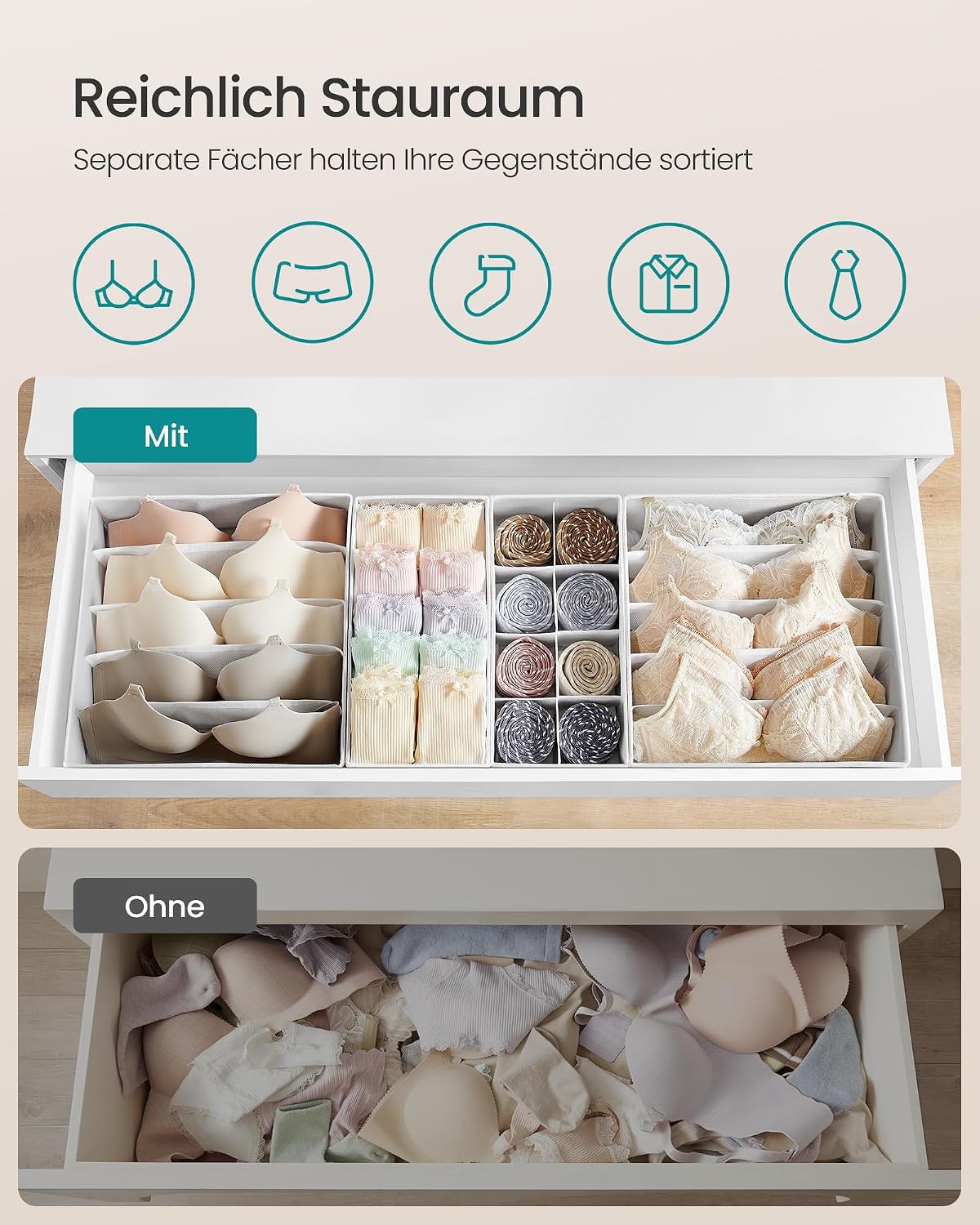 Thumbnail 2 de SONGMICS Unterwäsche-Organizer 8er Set 32x32x10 cm