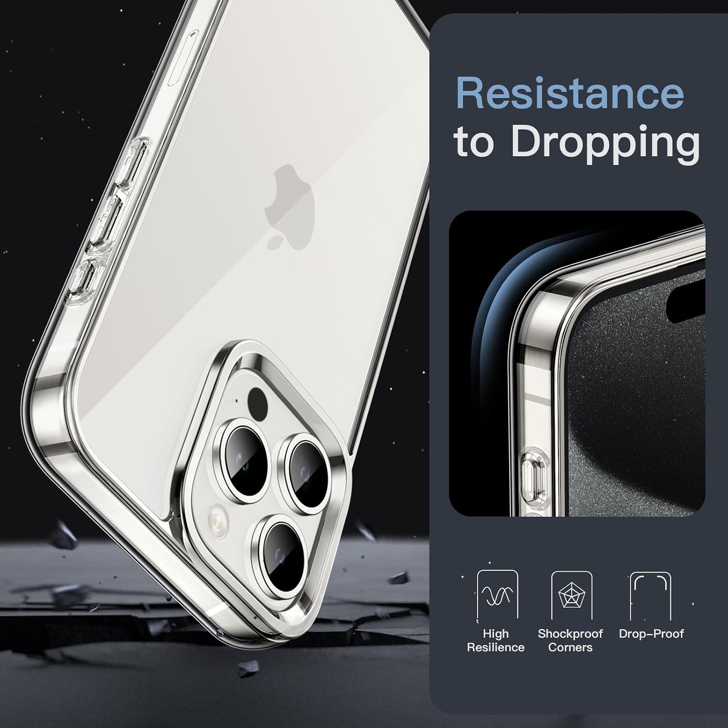 Detalle de JETech Hülle für iPhone 15 Pro 6,1 Zoll – Transparentes, stoßfestes Schutzcover ohne Magnetfunktion