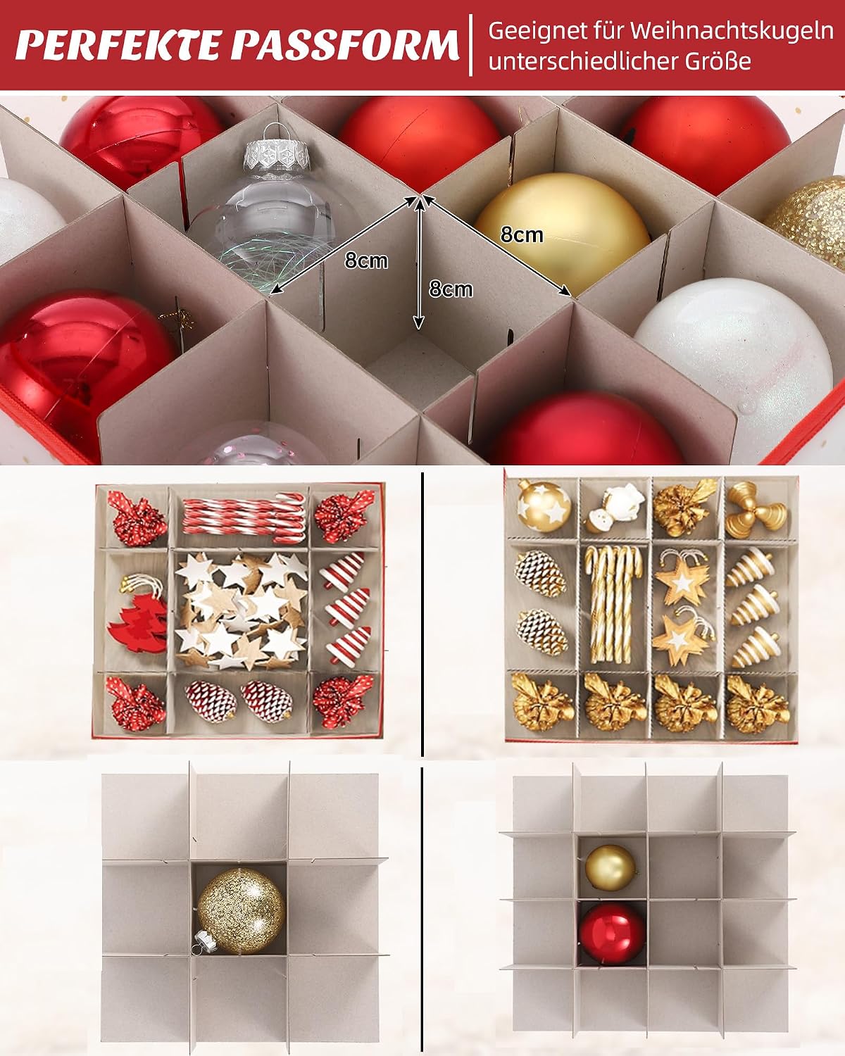 Detalle de Fulasofia Aufbewahrungsbox 128 Fächer für Weihnachtskugeln