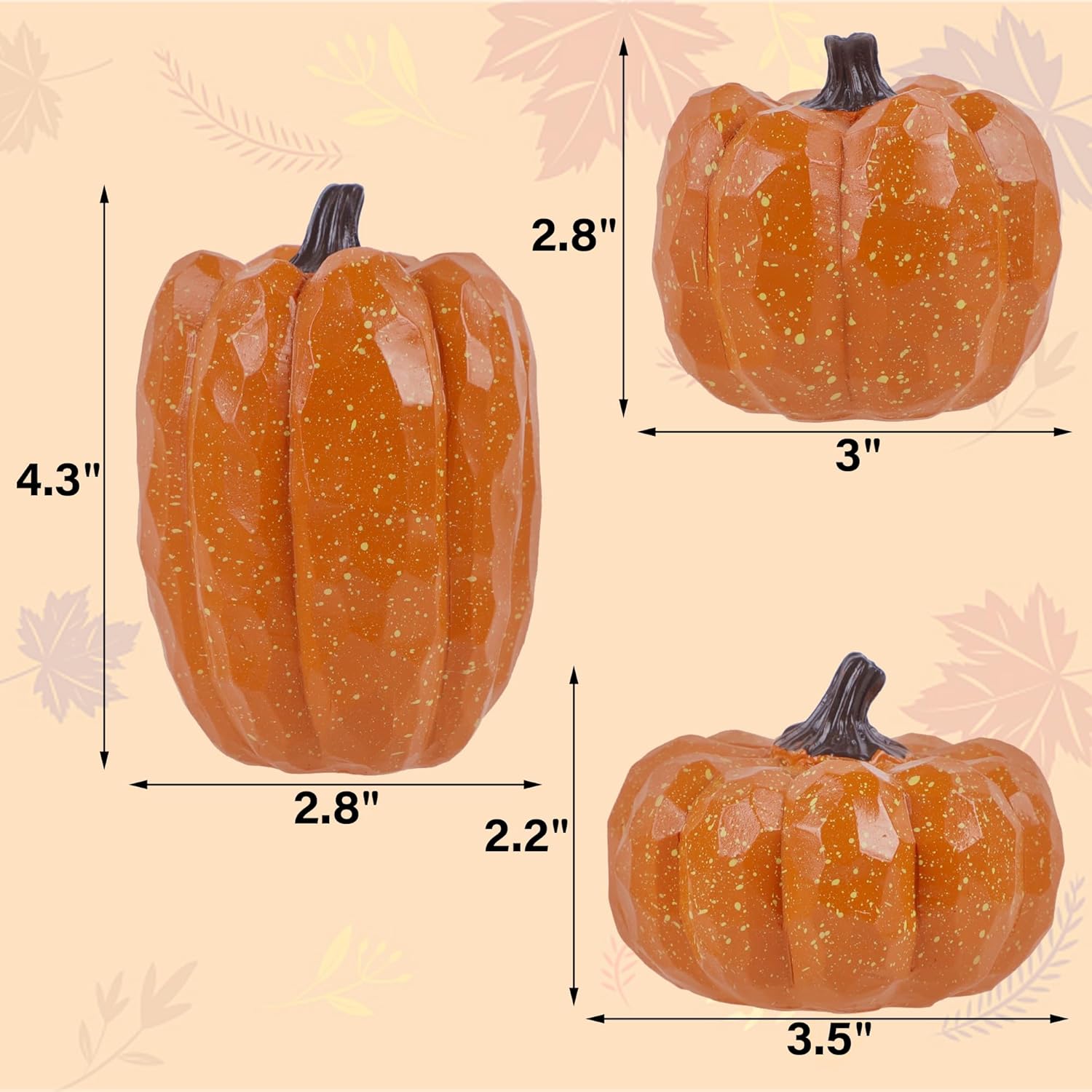 Detalle de winemana Orange Artificial Pumpkins, Set of 3 Resin Fall Decorations