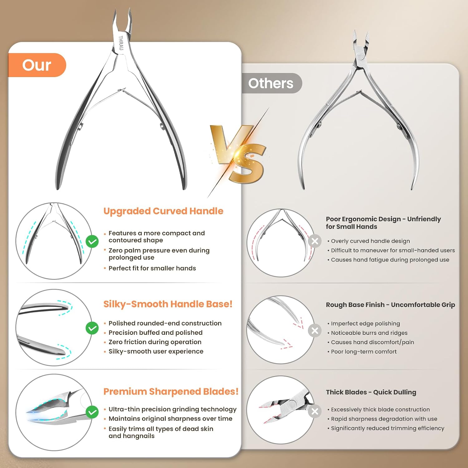 Detalle de THRAU Coupe-cutilules en acier inoxydable chirurgical – pince de précision pour manucure et pédicure