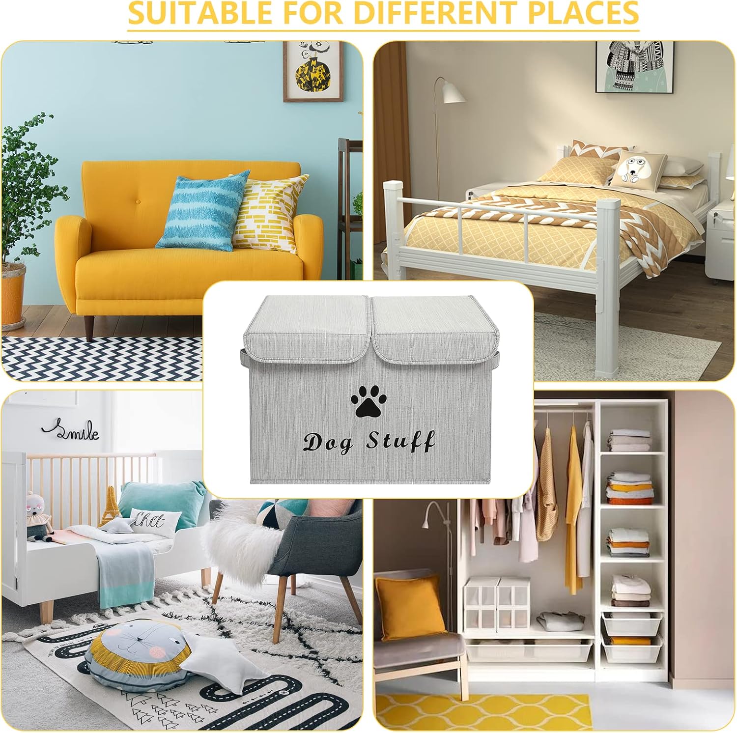 Thumbnail 6 de Morezi dog toy box basket storage with lid (bamboo grey) for home organisation