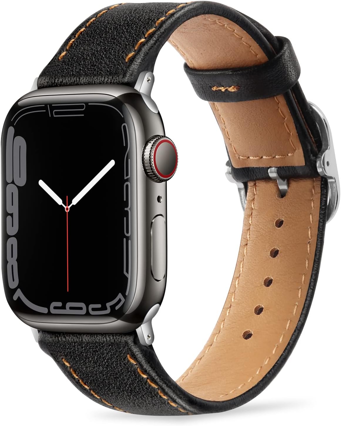 Detalle 2 de Tasikar Leather Watch Strap for Apple Watch (49mm/45mm/44mm/42mm/41mm/40mm/38mm) with Square Buckle – Black