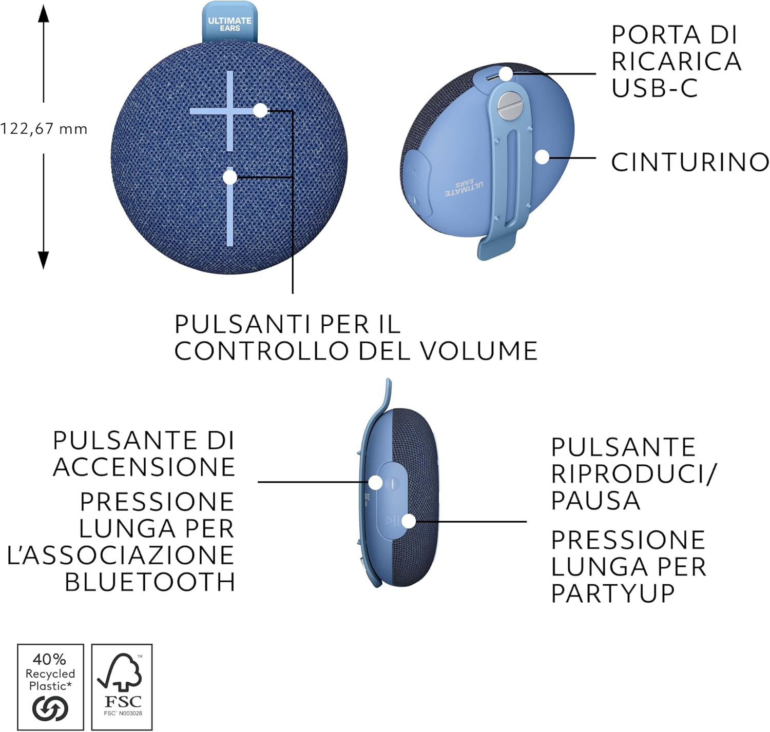 Thumbnail 6 de Ultimate Ears MINIROLL altoparlante Bluetooth impermeabile ultra-compatto IP67 (blu)