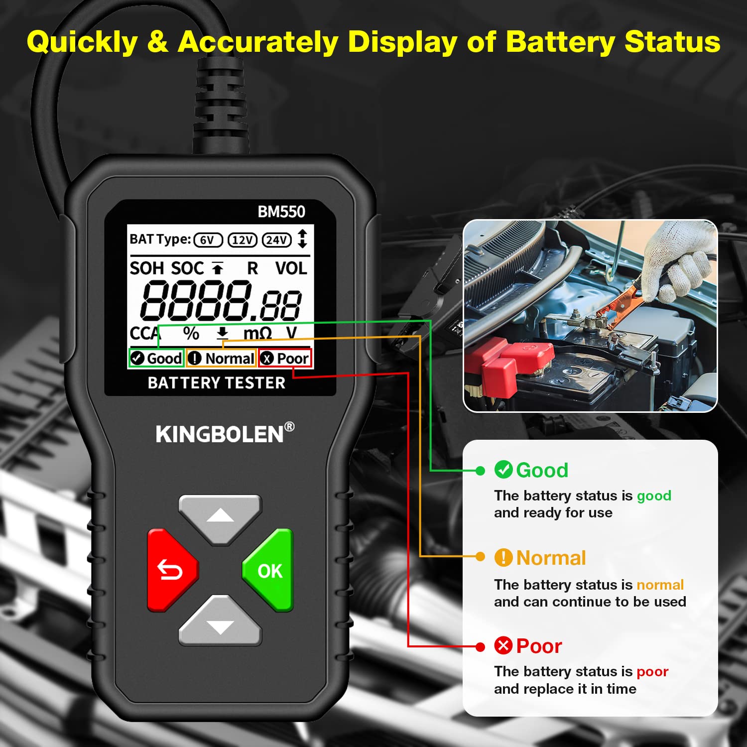 Thumbnail 4 de KINGBOLEN BM550 probador 24V/12V/6V 100–2000 CCA