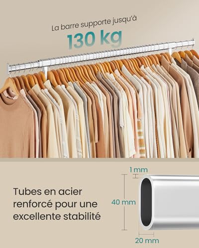 Thumbnail 2 de SONGMICS HSR11S Porte-vêtements avec roulettes – Tringle extensible, 130 kg, acier chromé
