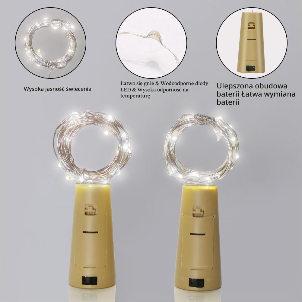 Detalle de Vicloon P-JPD20230814-W lampki do butelek, 12 szt., 2 m, 20 LED