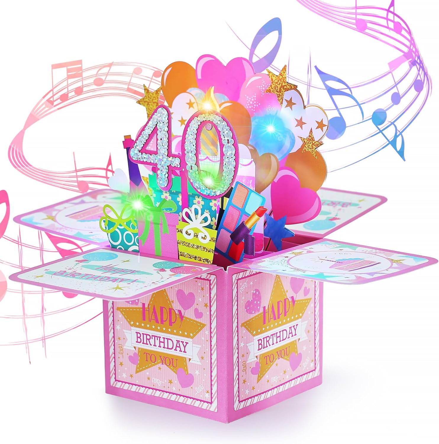 Detalle de Joyoldelf Biglietto Auguri Compleanno 40 Anni – Donna, 3D Musicale e Luce con design pop-up
