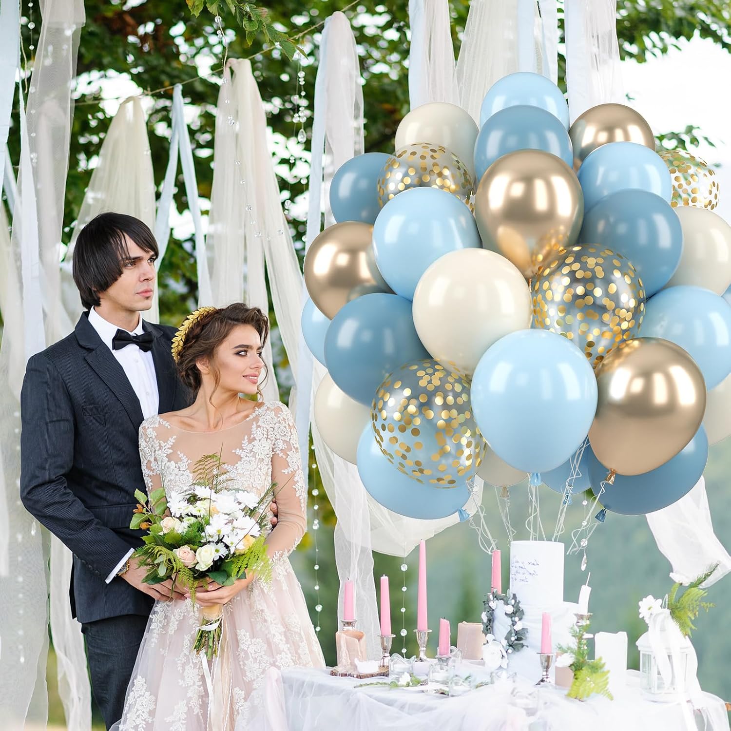 Thumbnail 6 de Paready Dusty Blue Balloons, 50 Pcs – Light Blue Champagne Gold Mixed Balloons for Baby Showers and Celebrations
