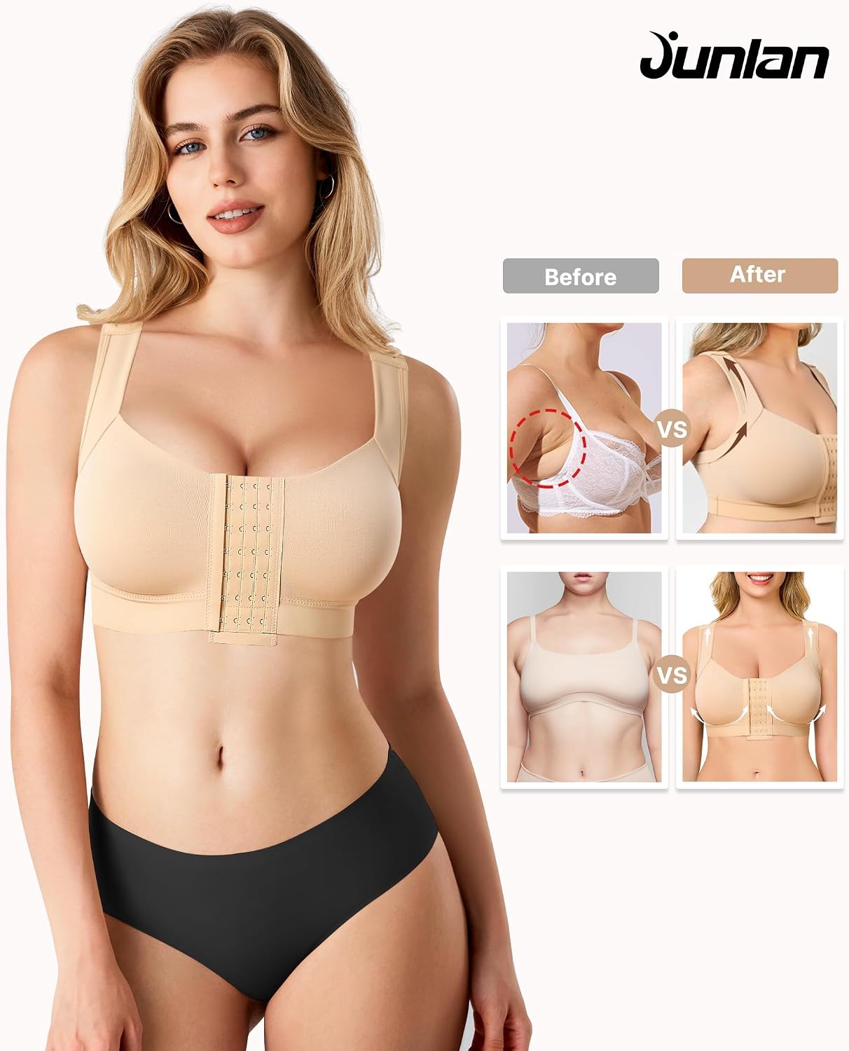 Thumbnail 3 de Junlan Donna reggiseno postoperatorio sportivo con chiusura frontale e racerback