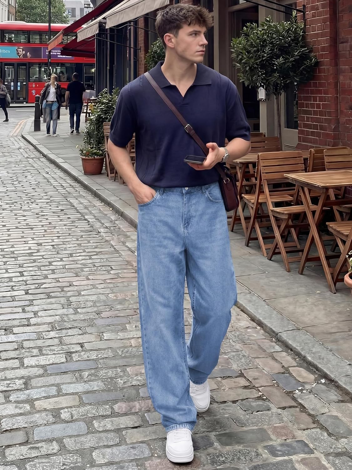 Detalle de JMIERR Men's Baggy Jeans Wide Leg Skater Hip Hop Denim Pants — Loose Fit Streetwear
