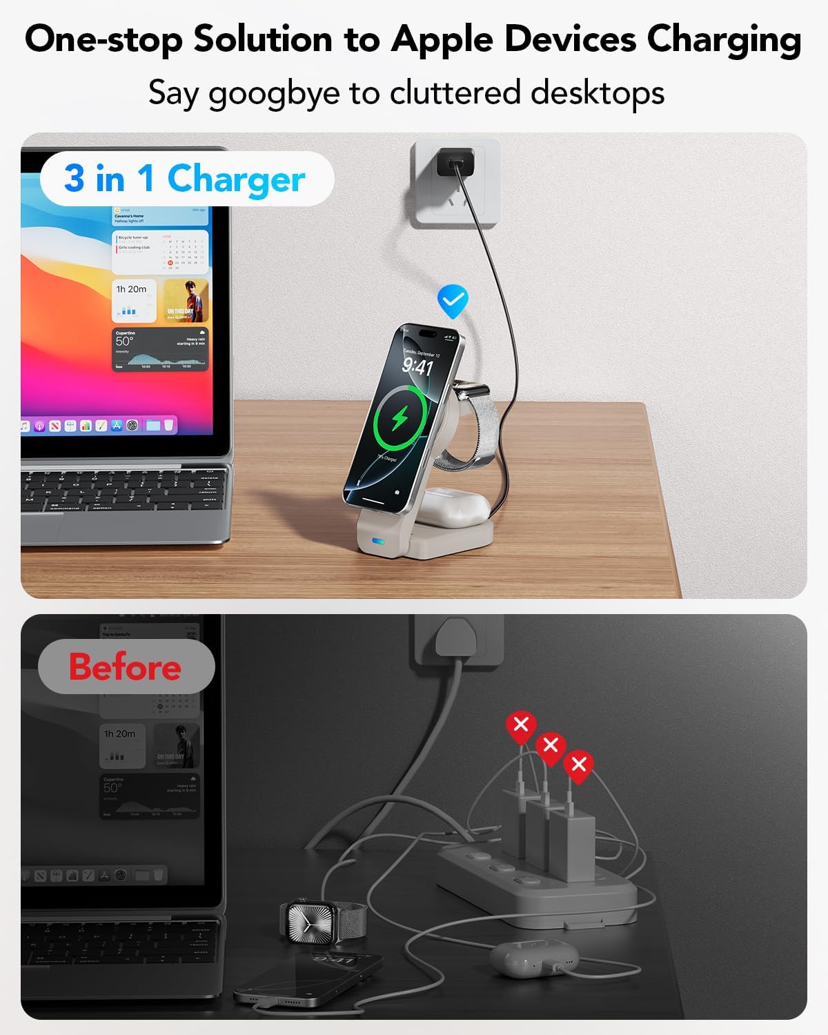 Detalle de GLILAVOX Magnetic Foldable 3-in-1 Wireless Charger for Apple: Compact, Travel-Friendly MagSafe Kitchen-Sinker