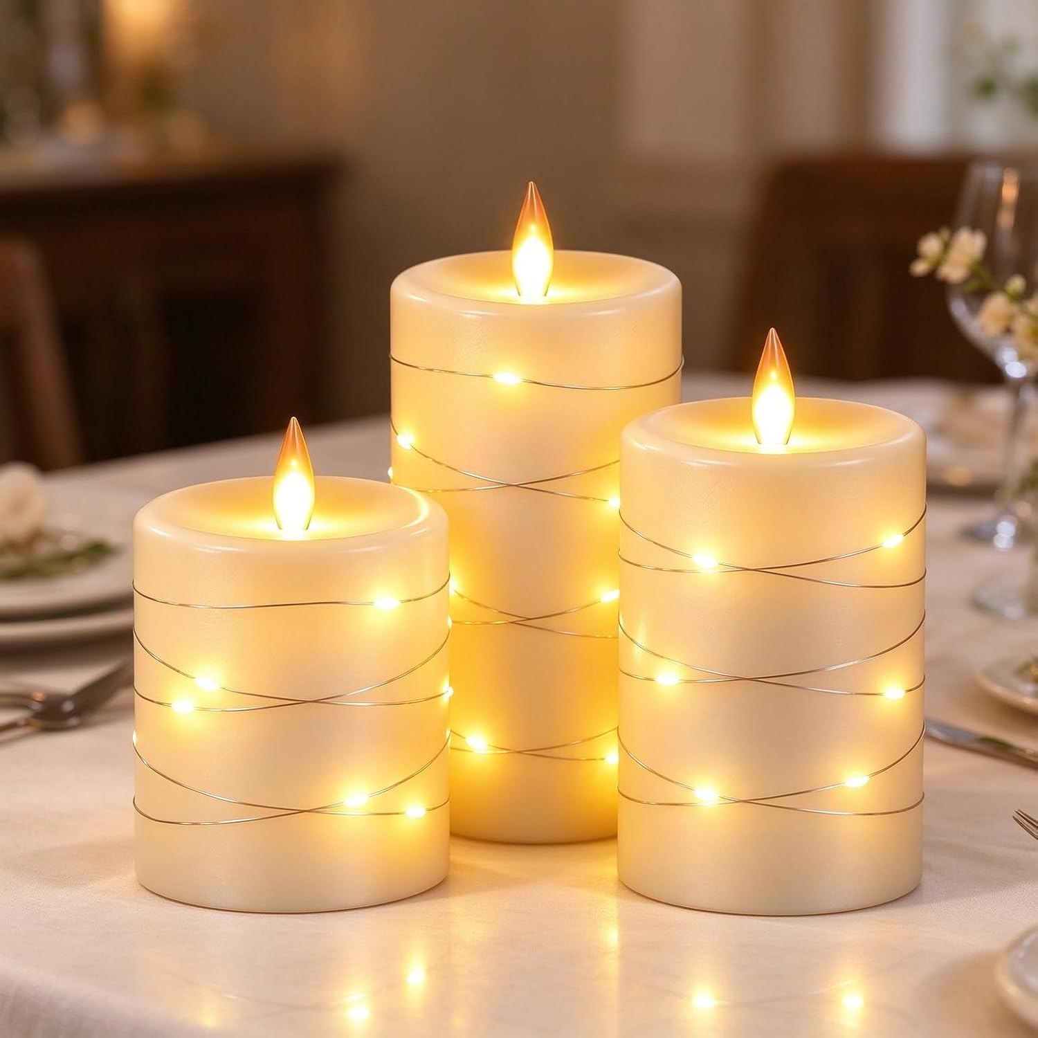Detalle 2 de Da by Z-3 Flameless LED Candles, Real Wax, Ivory with Copper Lights