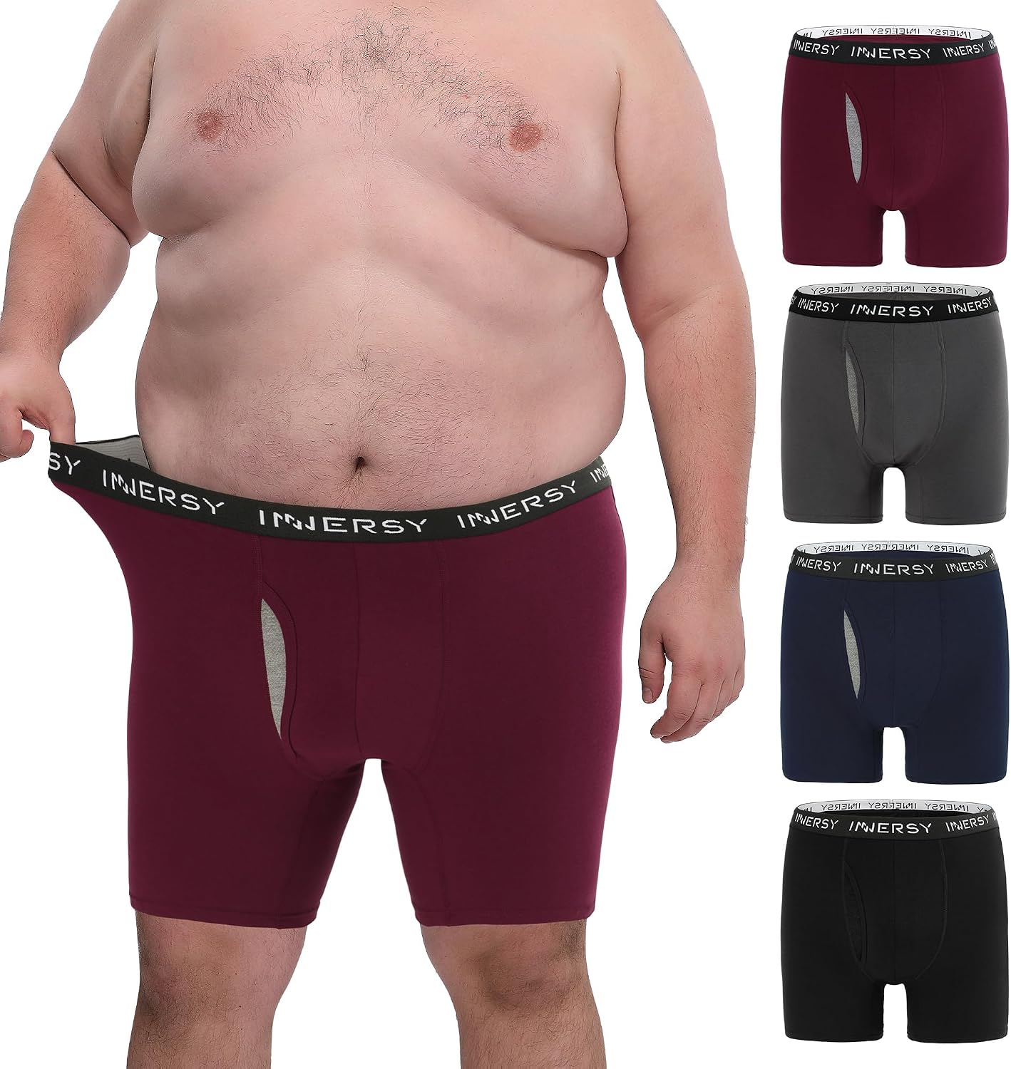 Detalle de INNERSY Boxershorts Herren große Größen (XL–6XL) mit Eingriff, 4er Pack – Baumwolle & Stretch