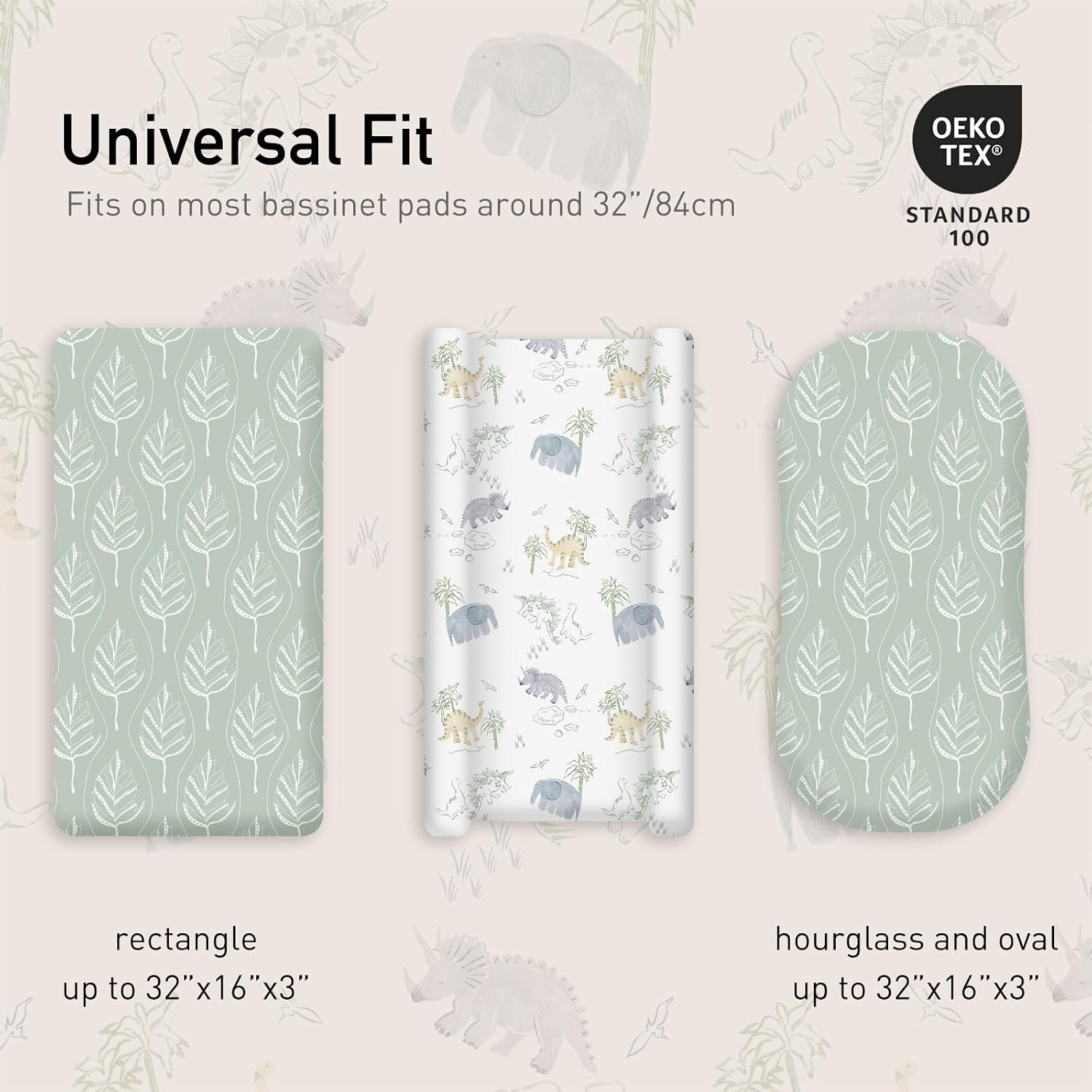 Detalle de GLLQUEN BABY 2 Pack Moses Basket Fitted Sheets (Dinosaur Explorer) – 81 x 41 cm