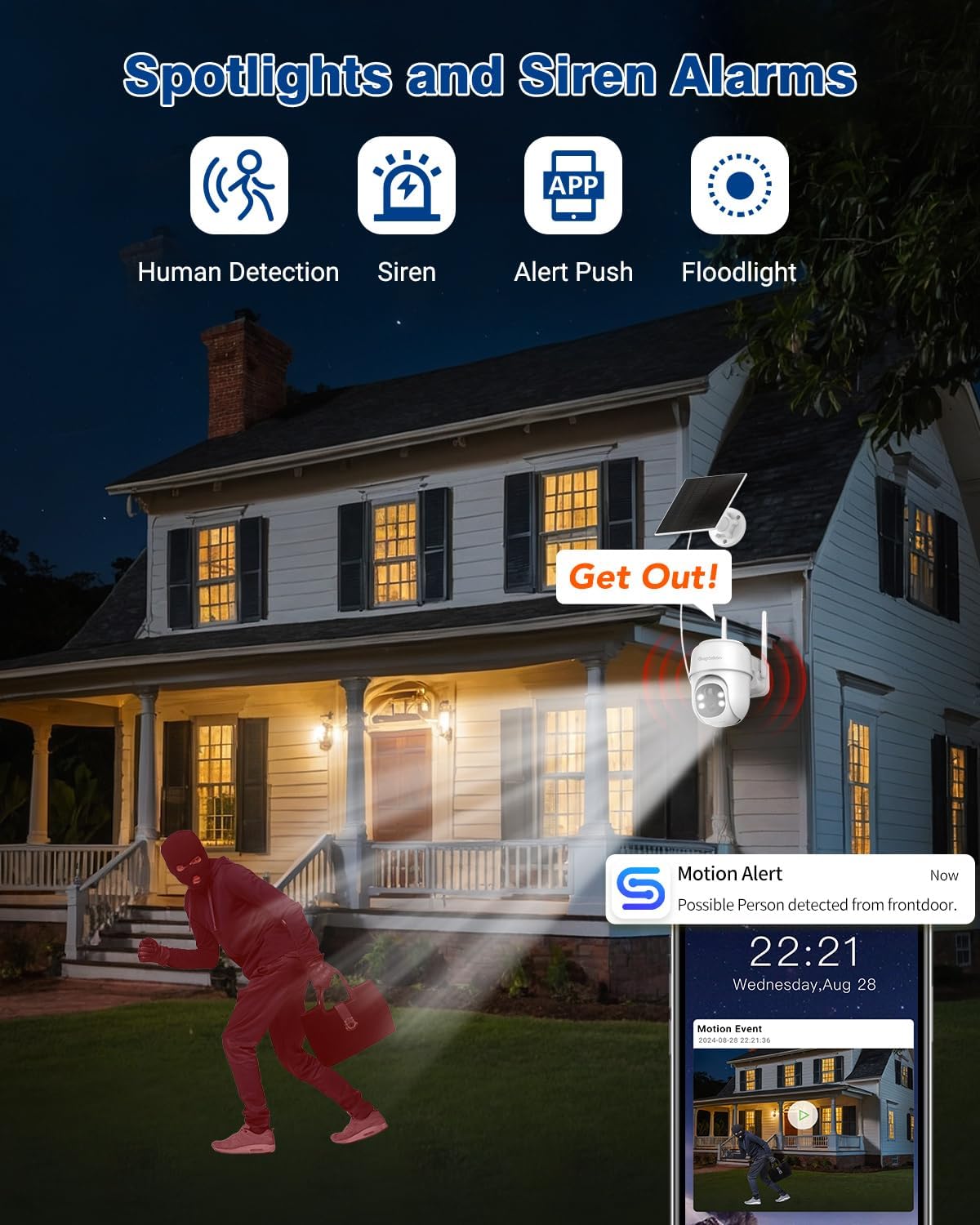 Thumbnail 4 de Septekon 2K Solar Security Cameras Wireless Outdoor with 360° PTZ, Battery-Powered, IP66, 2.4G WiFi