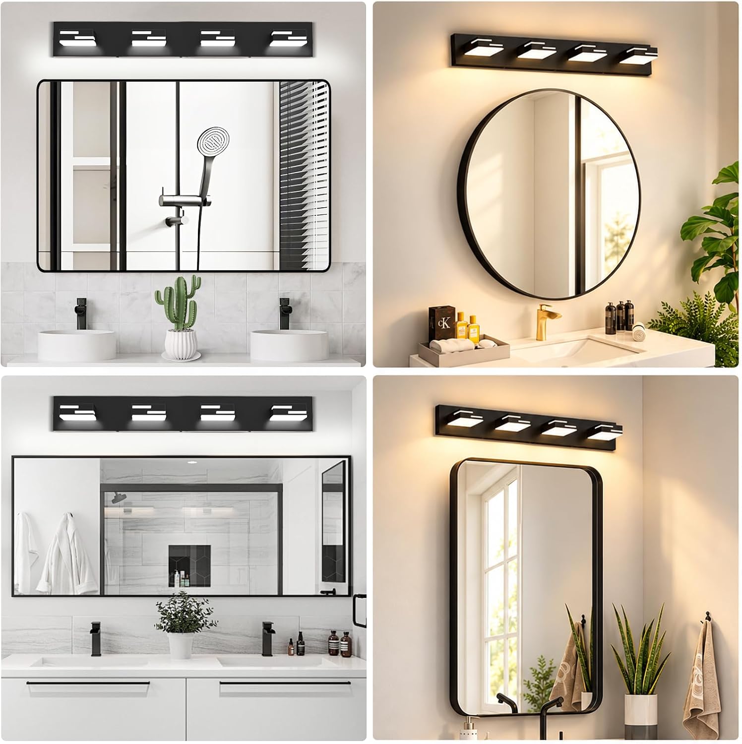 Detalle de LKHF 9553 4-Light LED Vanity Light, 5CCT, Matte Black, Swivel Acrylic Heads