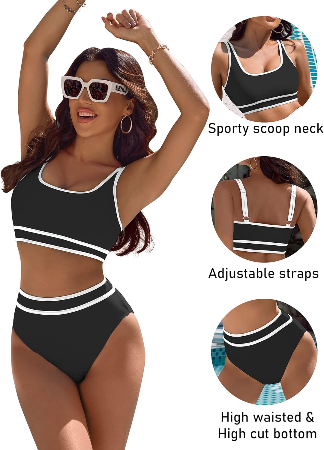 Thumbnail 3 de BMJL Women's High Waisted Bikini Sets: Sporty Color Block Two-Piece