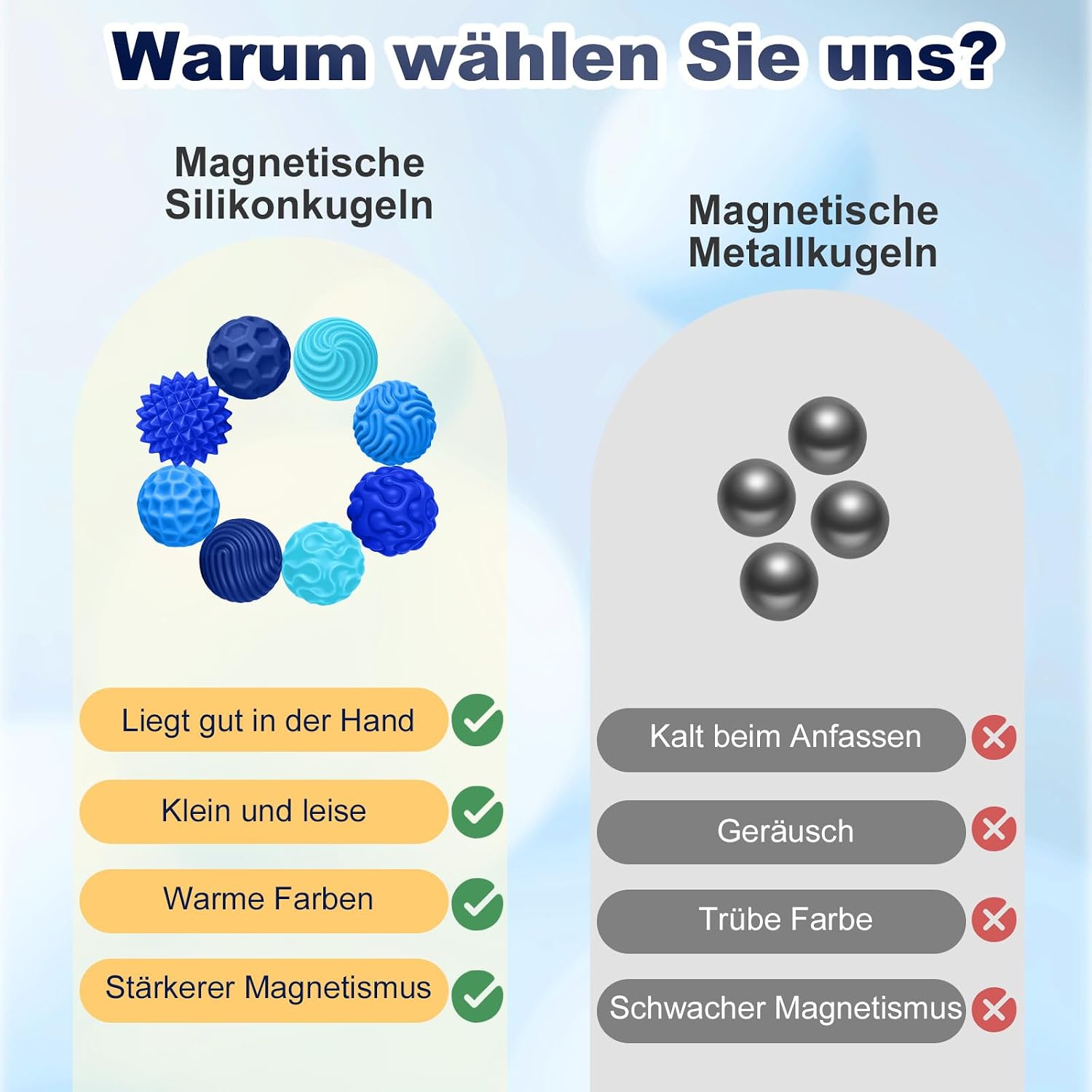 Detalle de Zingbee 8er Magnetische Fidget Toys aus Silikon – Stressabbau mit magnetischen Kugeln (Blau)