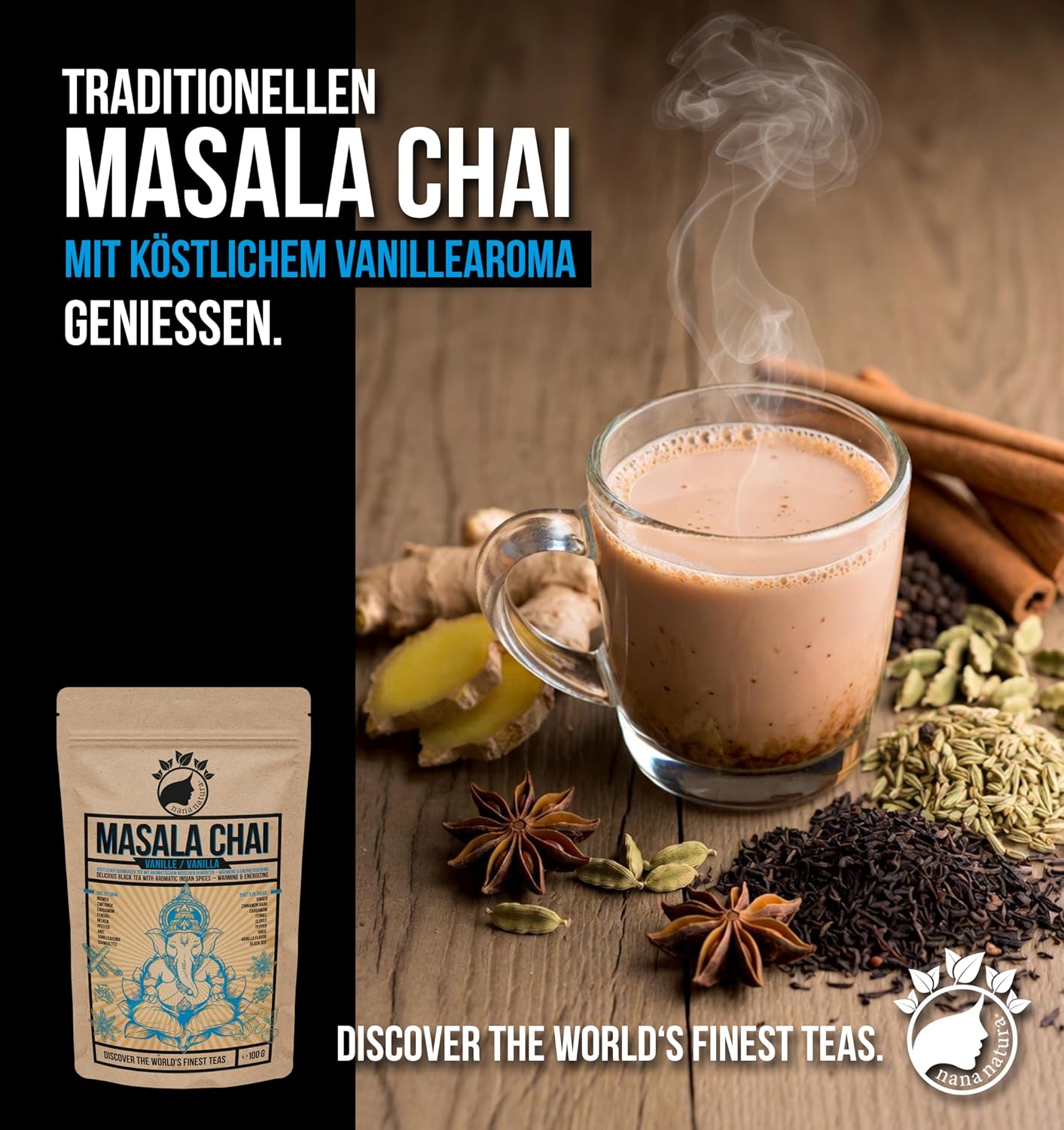 Thumbnail 2 de NanaNatura's Masala Chai Vanille Tee 100 g – Schwarztee mit indischen Gewürzen & Vanillearoma