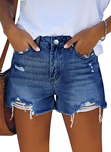 Detalle de KISSMODA Women’s Stretch Jean Shorts with Mid Rise and Rolled Hem