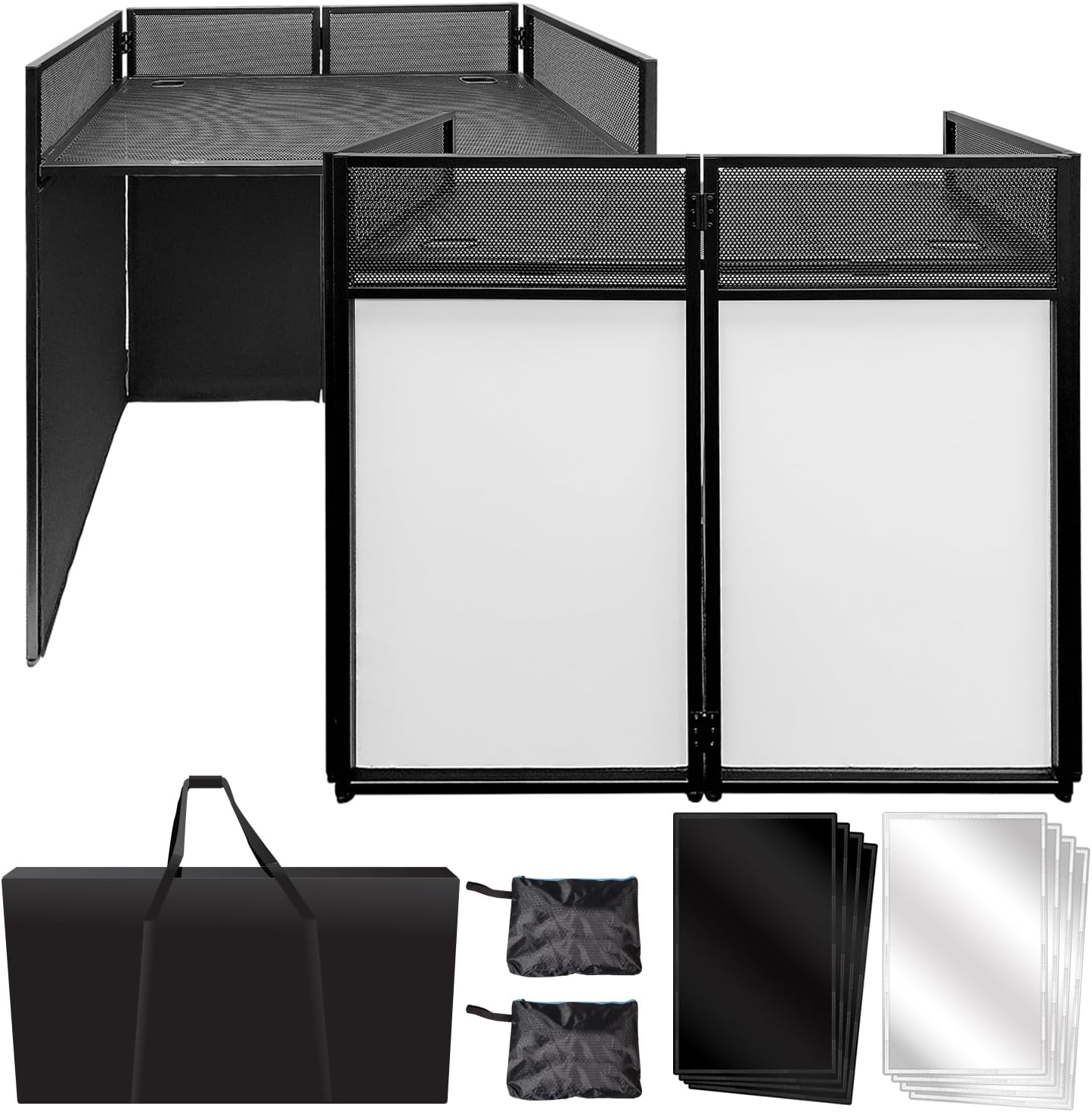 Detalle de AxcessAbles ES-01 Portable DJ Facade Booth, 40" x 20", Black & White Scrims