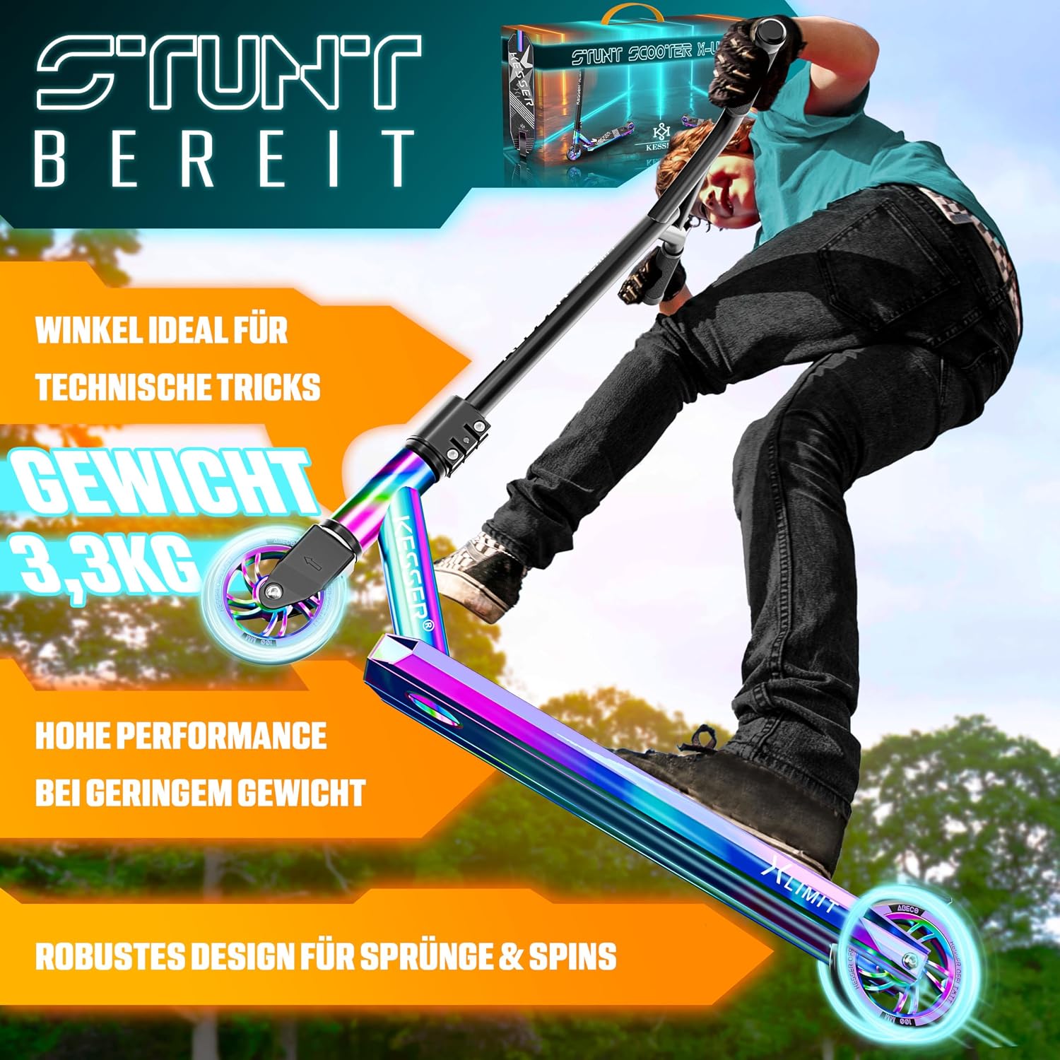 Thumbnail 3 de KESSER® Stunt Scooter X-Limit – 360° Lenkung, 100 kg Traglast, ABEC 9 Kugellager