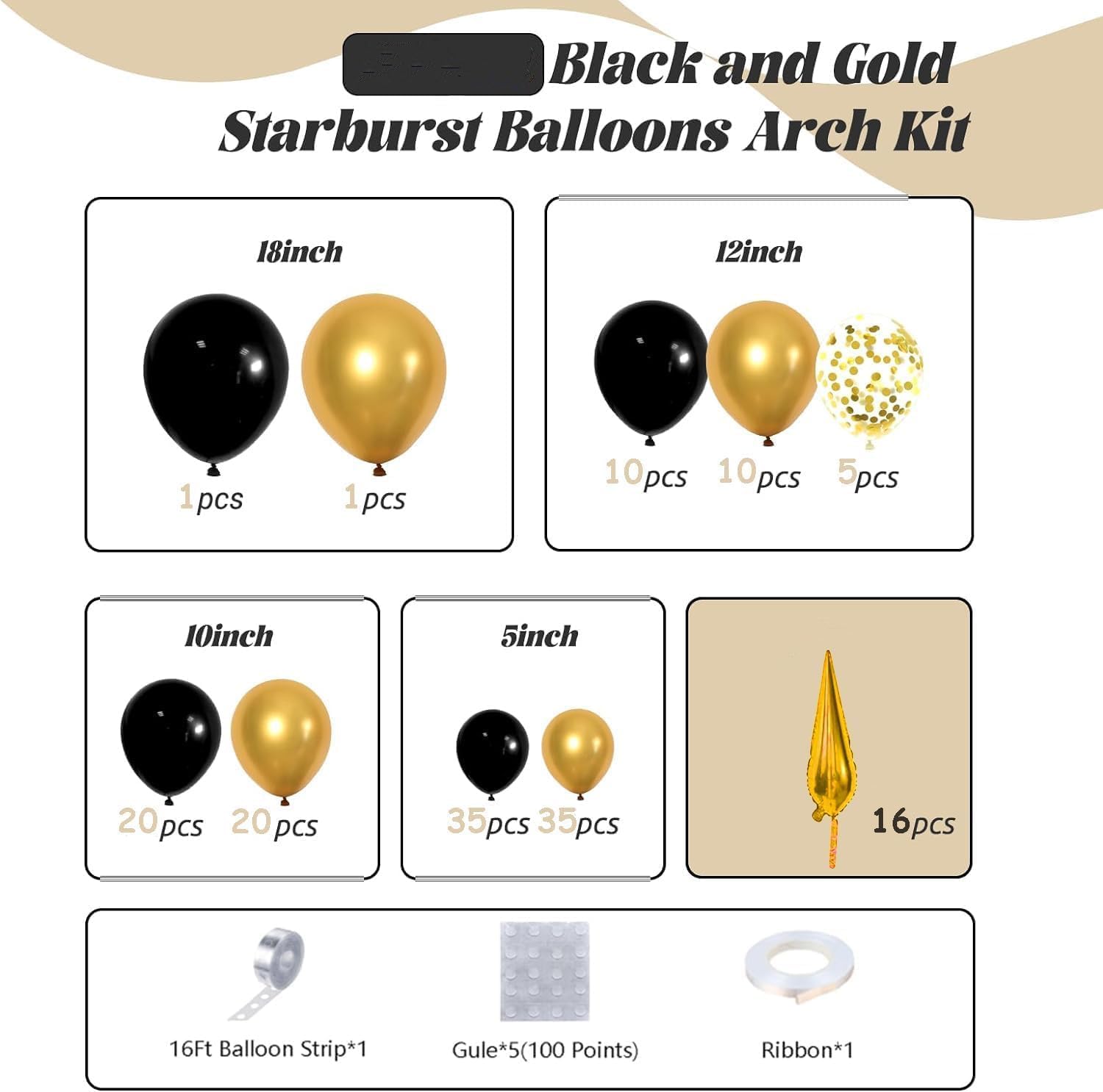 Detalle 2 de 161Pcs Black Gold Balloon Garland Arch Kit