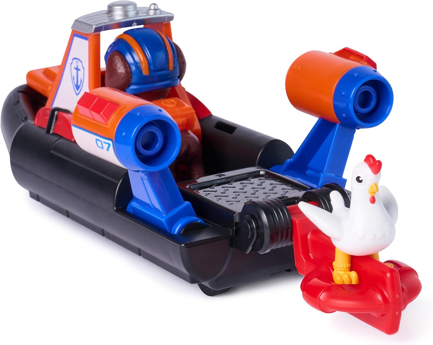 Detalle de Paw Patrol Search and Rescue Zuma Rescue Hovercraft Water Vehicle with Pull-Back Action and 2 Figures (Ages 3+)