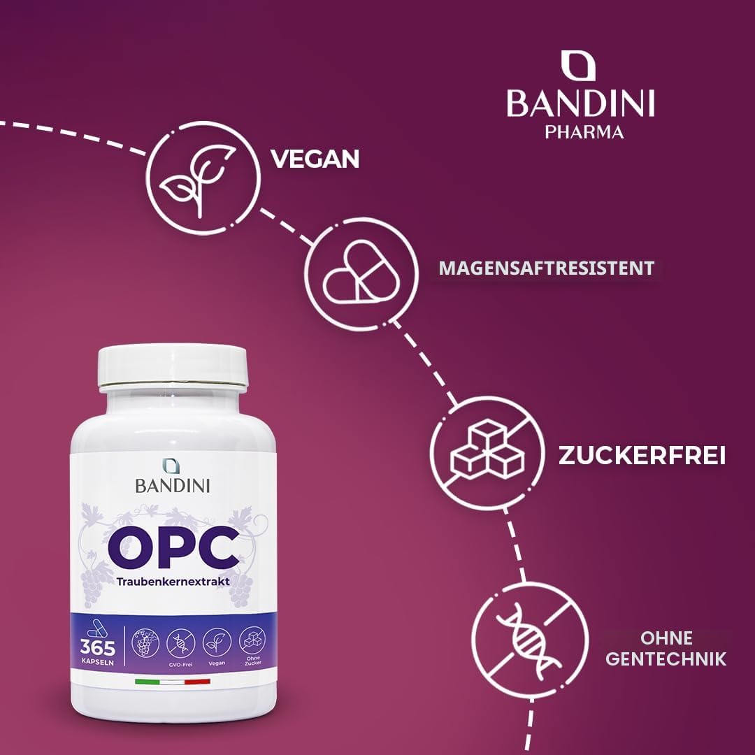 Detalle de Bandini OPC Traubenkernextrakt 365 Kapseln mit 1076 mg Dosierung 💊