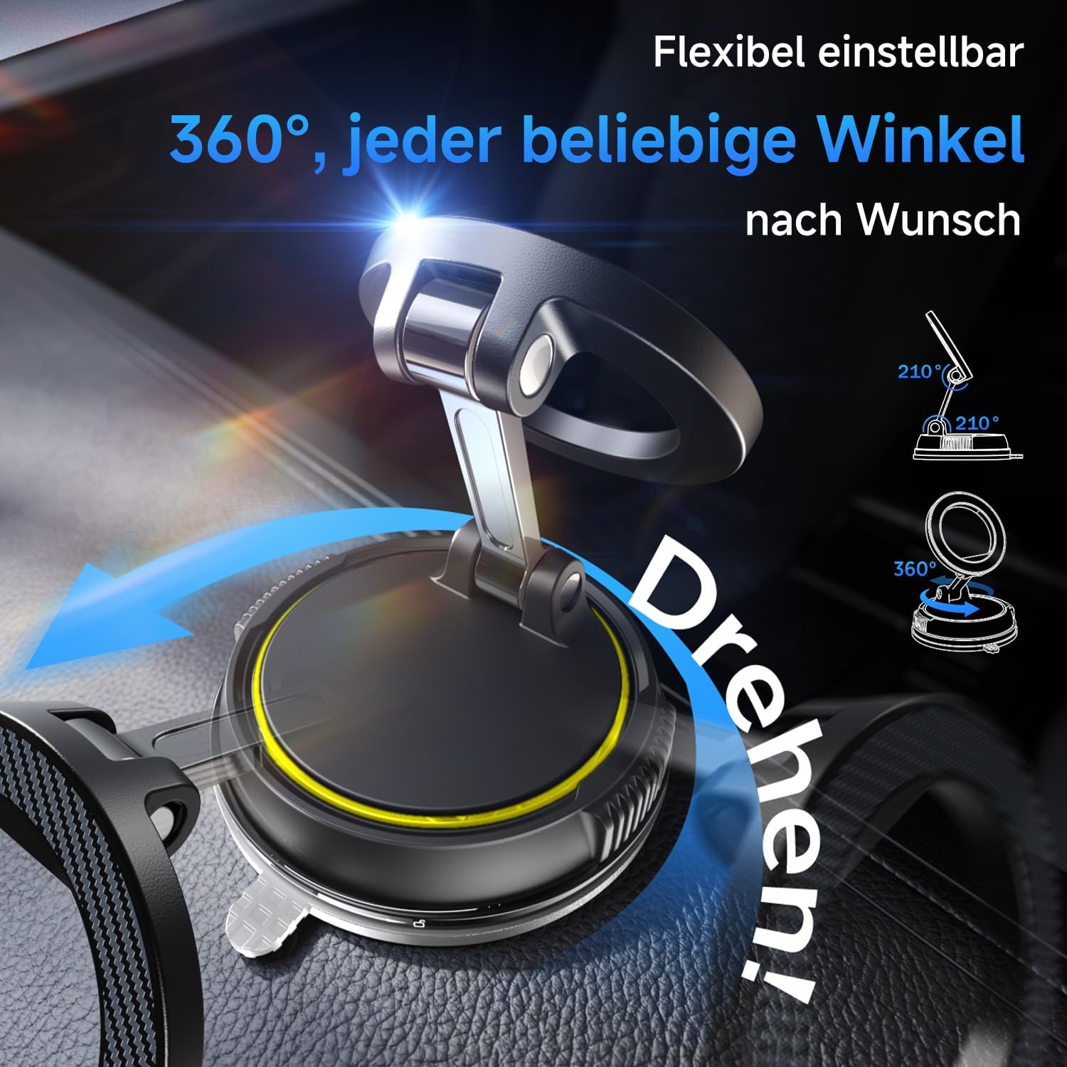 Detalle de Moeila Handyhalterung Auto magnetisch 360° drehbar (Vakuum) mit 2400 gf Magnetkraft – Olivgelb
