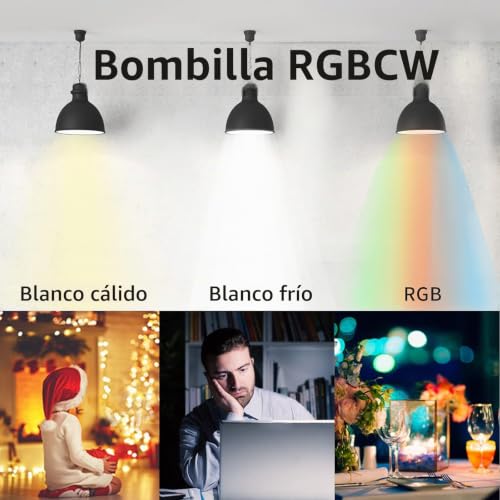 Detalle de FITOP Bombillas inteligentes E14 RGB regulables de 4,9 W y 470 lm