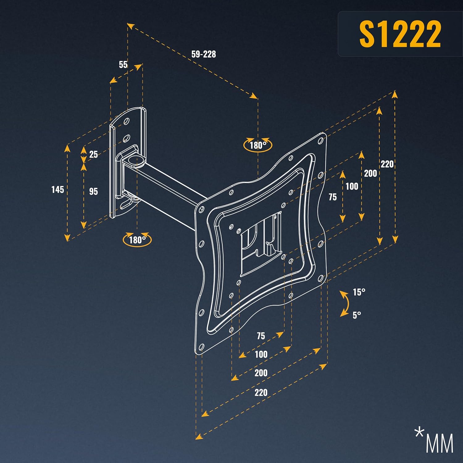 Thumbnail 5 de Support mural TV RICOO Support Murale S1222 orientable et inclinable (30 à 55")