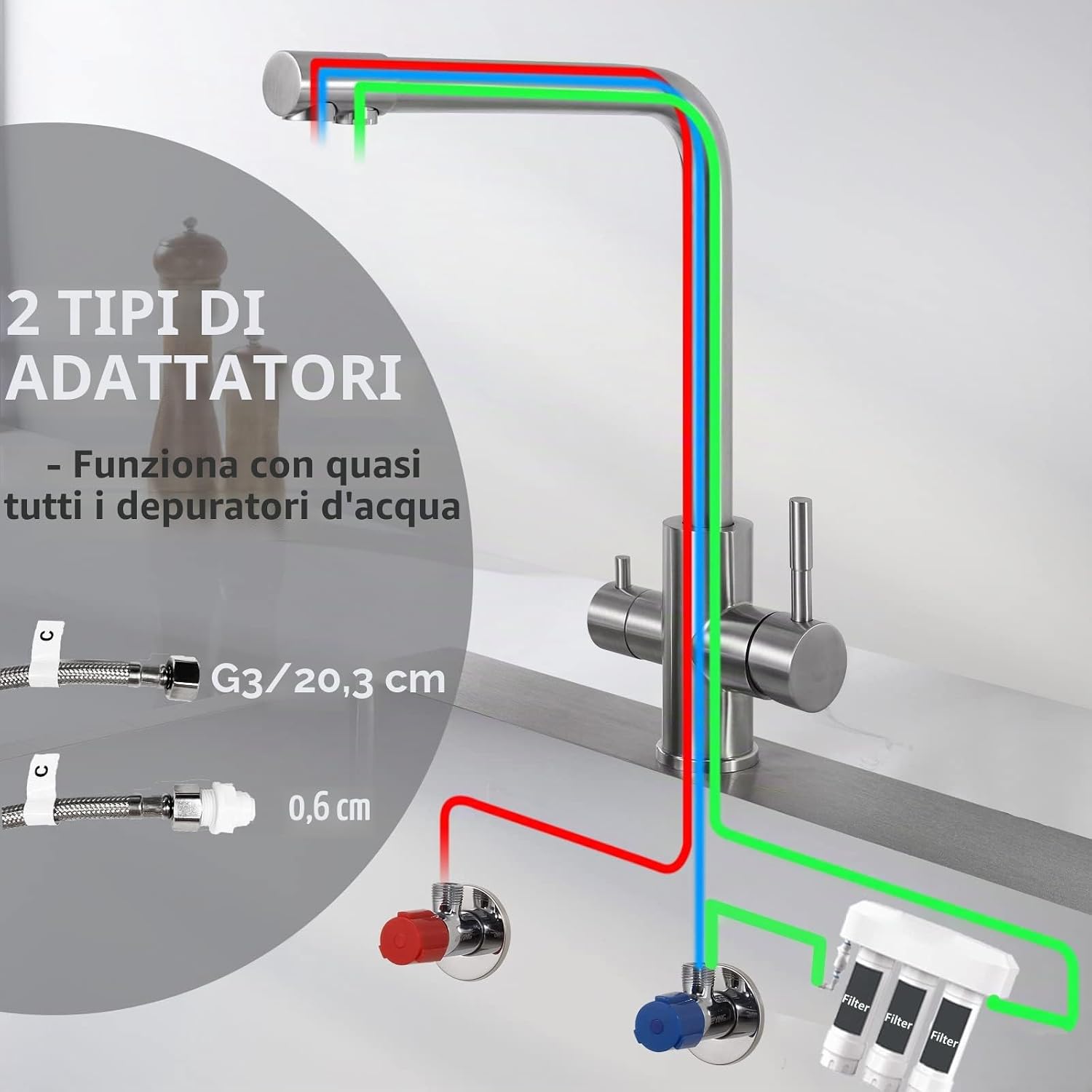 Thumbnail 3 de CECIPA PURE-I: Rubinetto da cucina a 3 vie con doppia uscita acqua filtrata e potabile