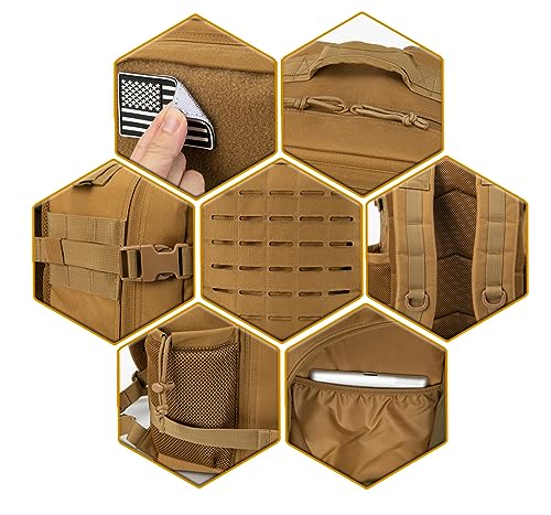 Thumbnail 5 de QT&QY Mochila táctica militar 25L con sistema MOLLE, 40x25x25 cm y apertura 180°