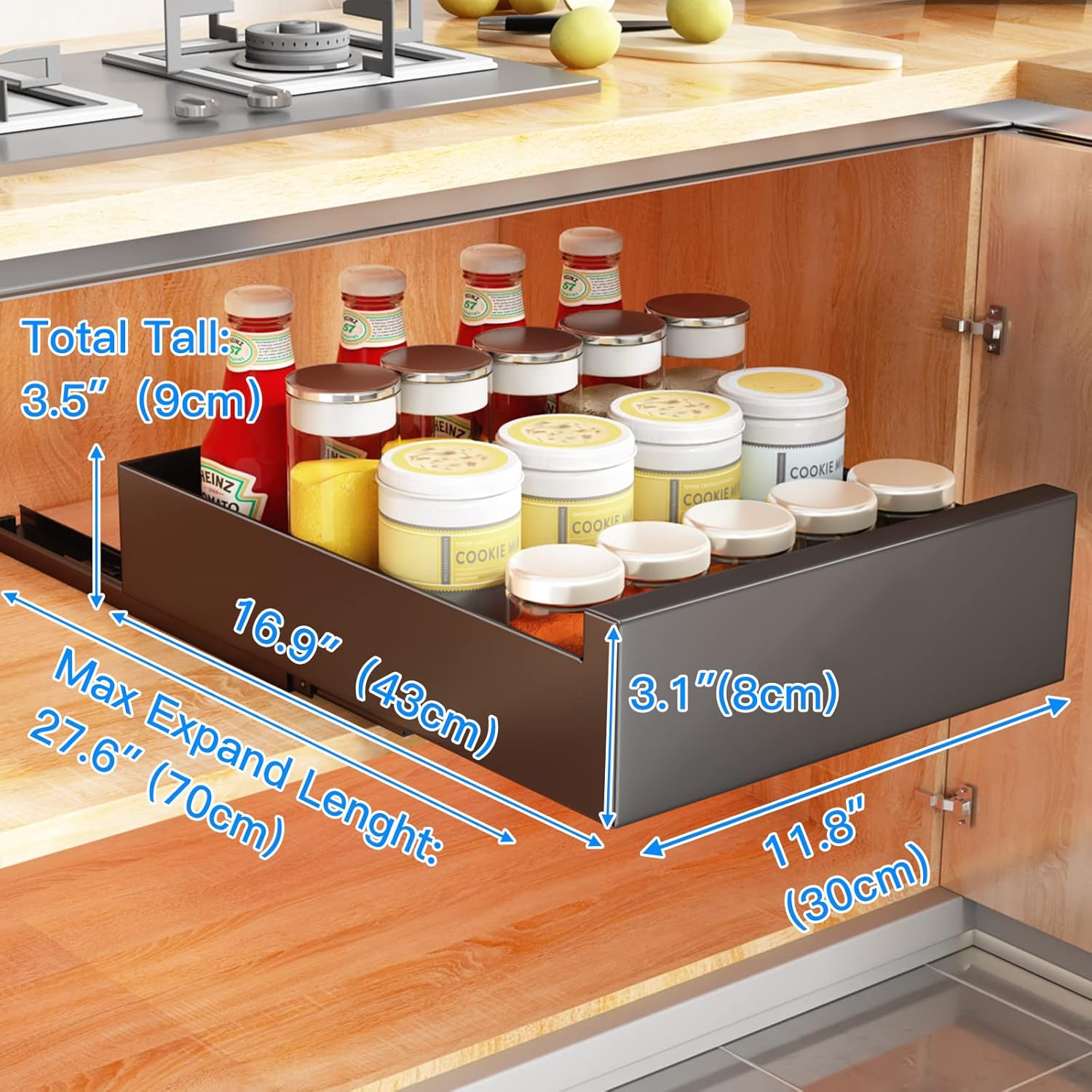 Detalle 2 de SAYZH Cajón Telescópico Extensible para Cocina 🥘
