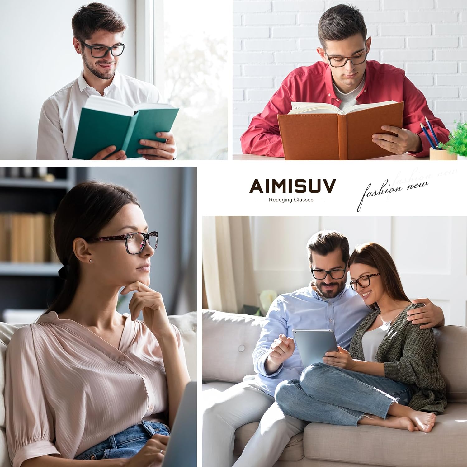 Detalle 2 de AIMISUV 5 Pack Reading Glasses for Women and Men – Blue Light Blocking Computer Readers with UV Glare Reduction
