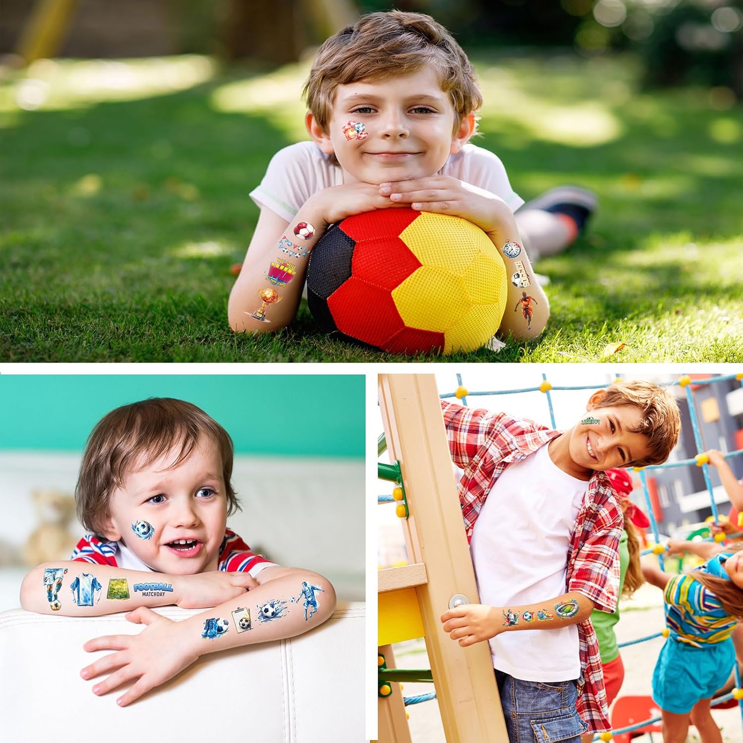 Thumbnail 4 de Fußball Glitzer Tattoo für Kinder – 12 Blatt temporäre Fußball-Tattoos mit Glitzerdesign
