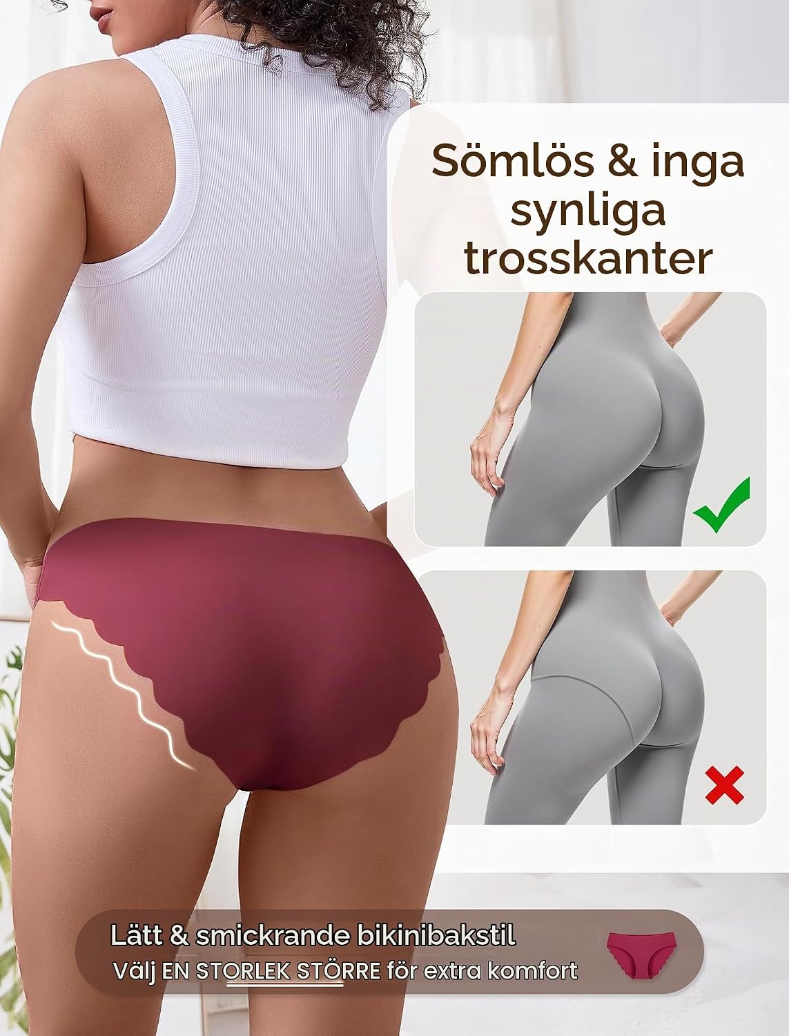 Detalle de VOENXE sömlösa bikinitrosor, 5-pack med mjuk känsla och hipstermodell