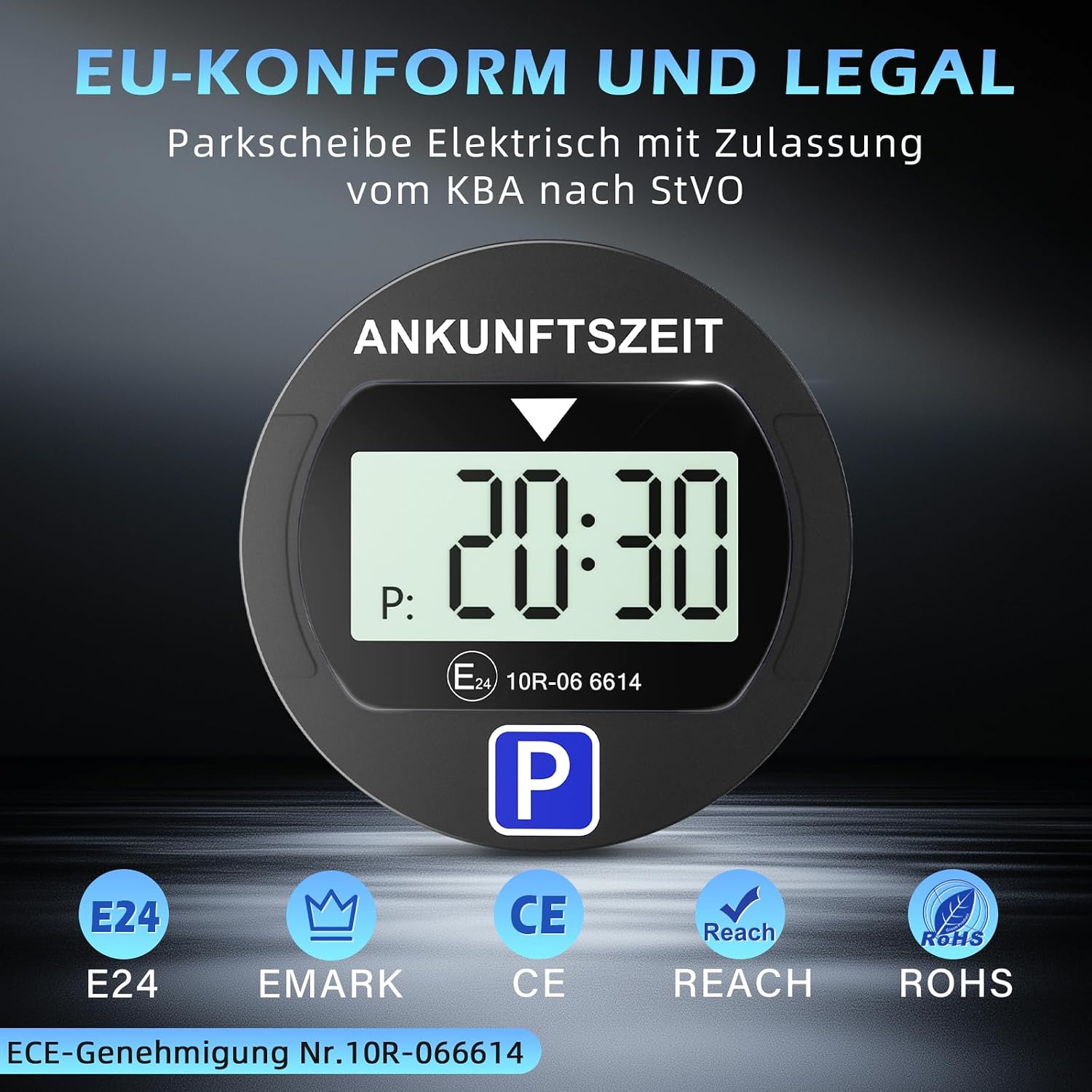 Detalle 2 de Warmfay® elektronische Parkscheibe mit KBA-Zulassung, 2 Displays & Nachtparkmodus