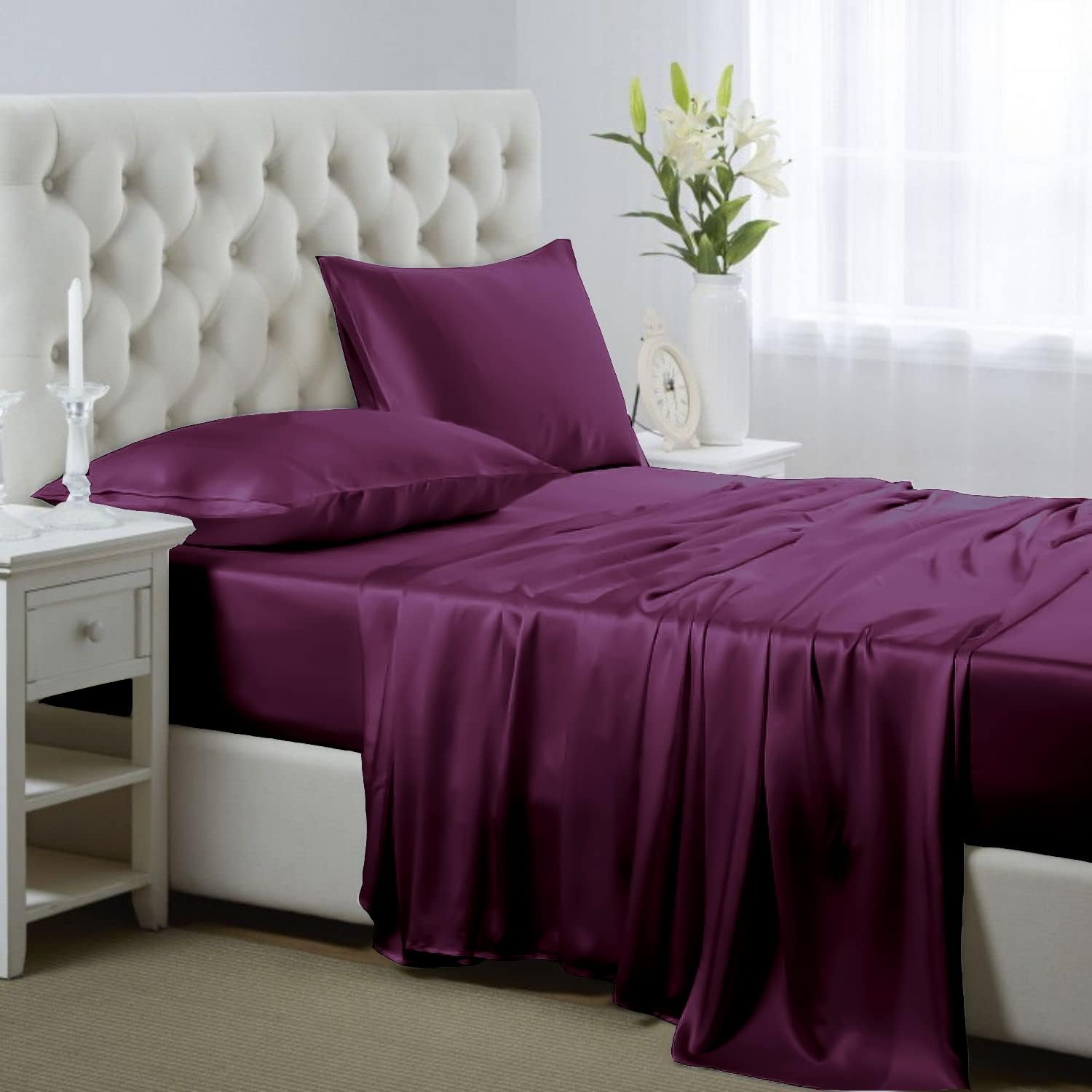 Detalle de Queen Size Satin Bed Sheet Set